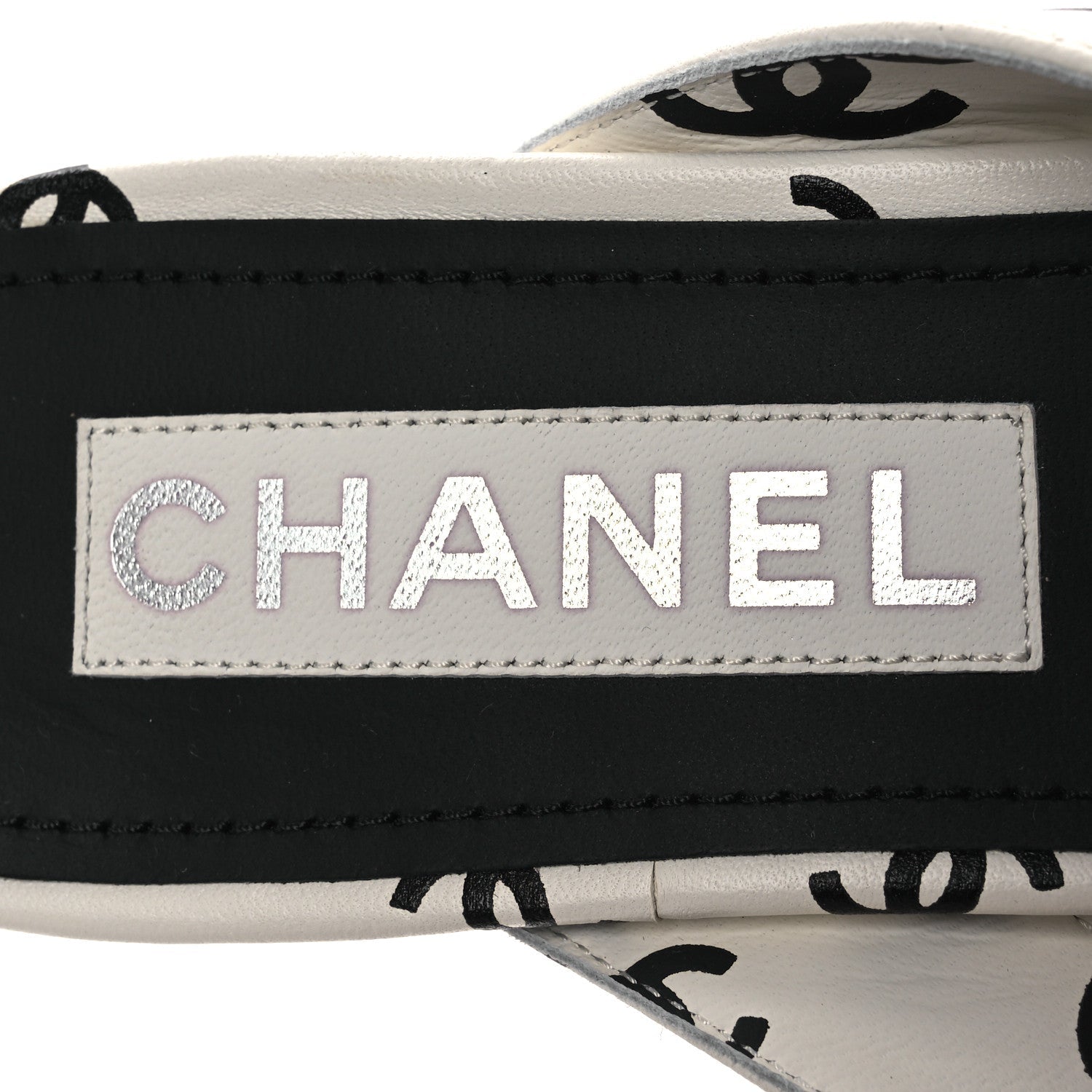 Lambskin Printed CC Thong Sandals 37 White Black