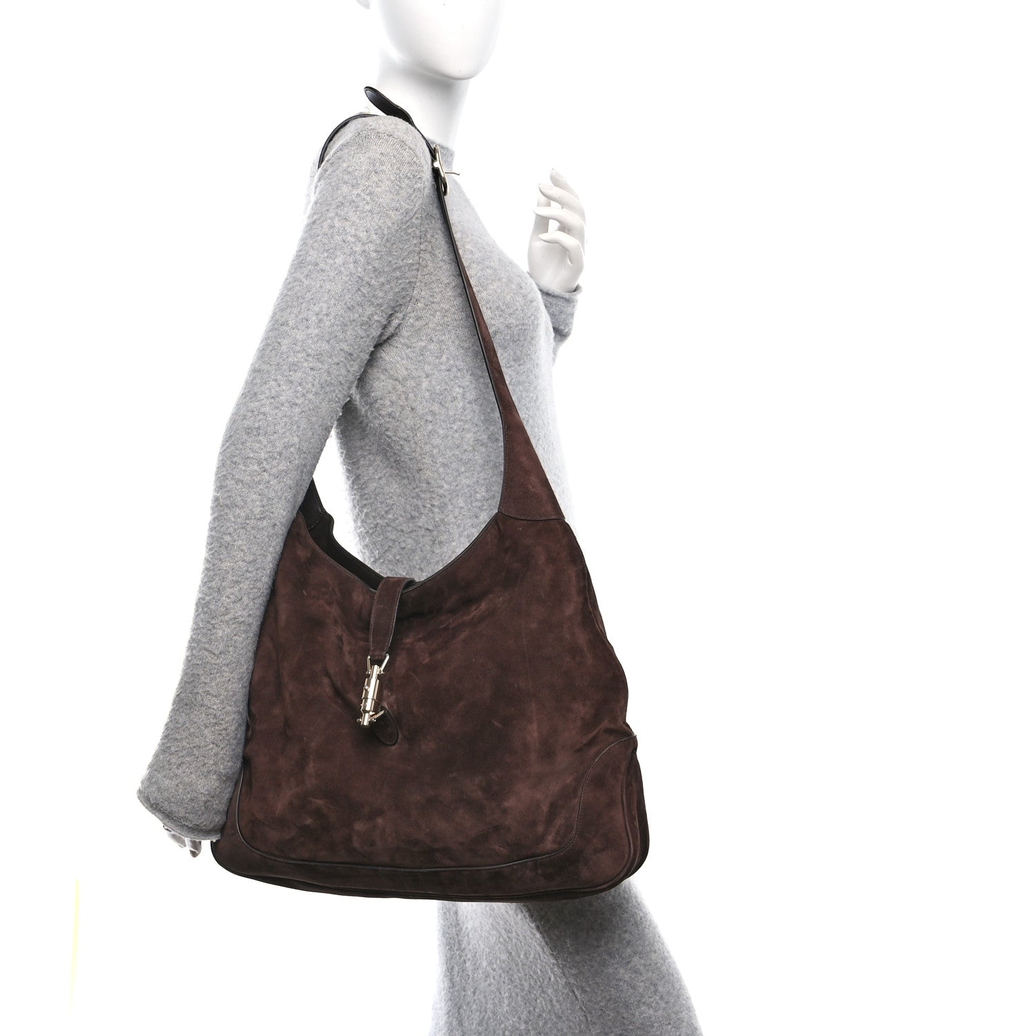 Suede Jackie 1961 Giorno Shoulder Bag Dark Brown
