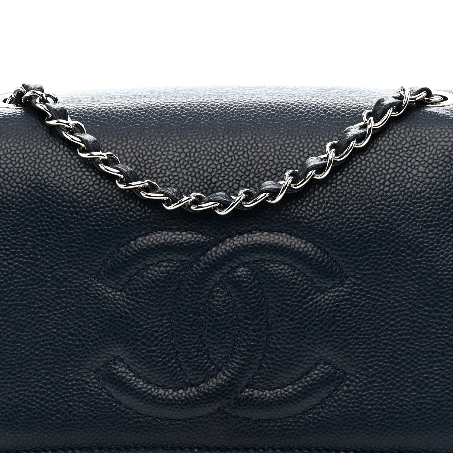 Caviar Medium Timeless CC Flap Navy Blue