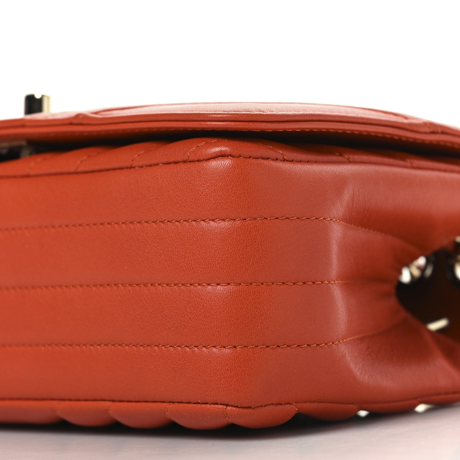 Calfskin Chevron Quilted Mini Statement Flap Dark Orange