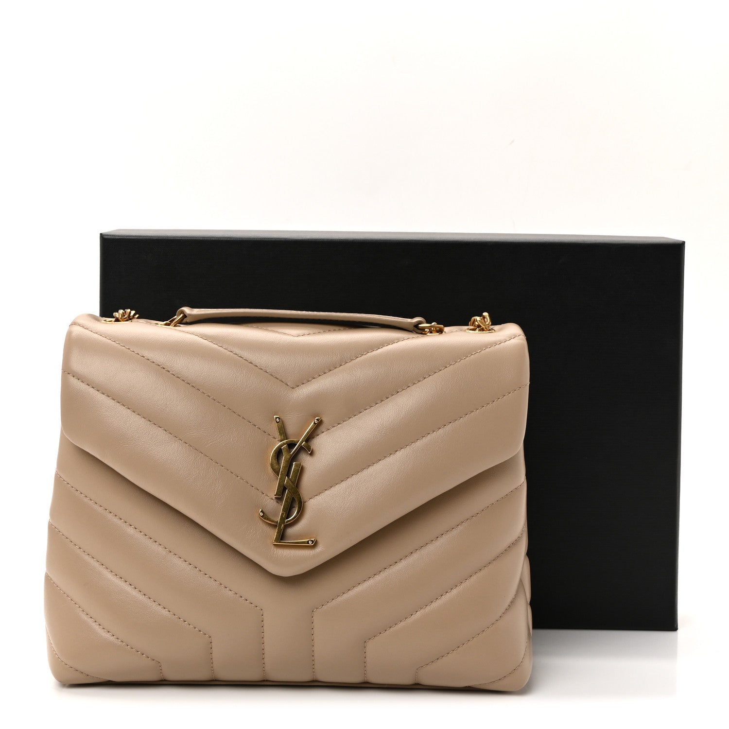 Calfskin Y Quilted Monogram Small Loulou Chain Satchel Dark Beige