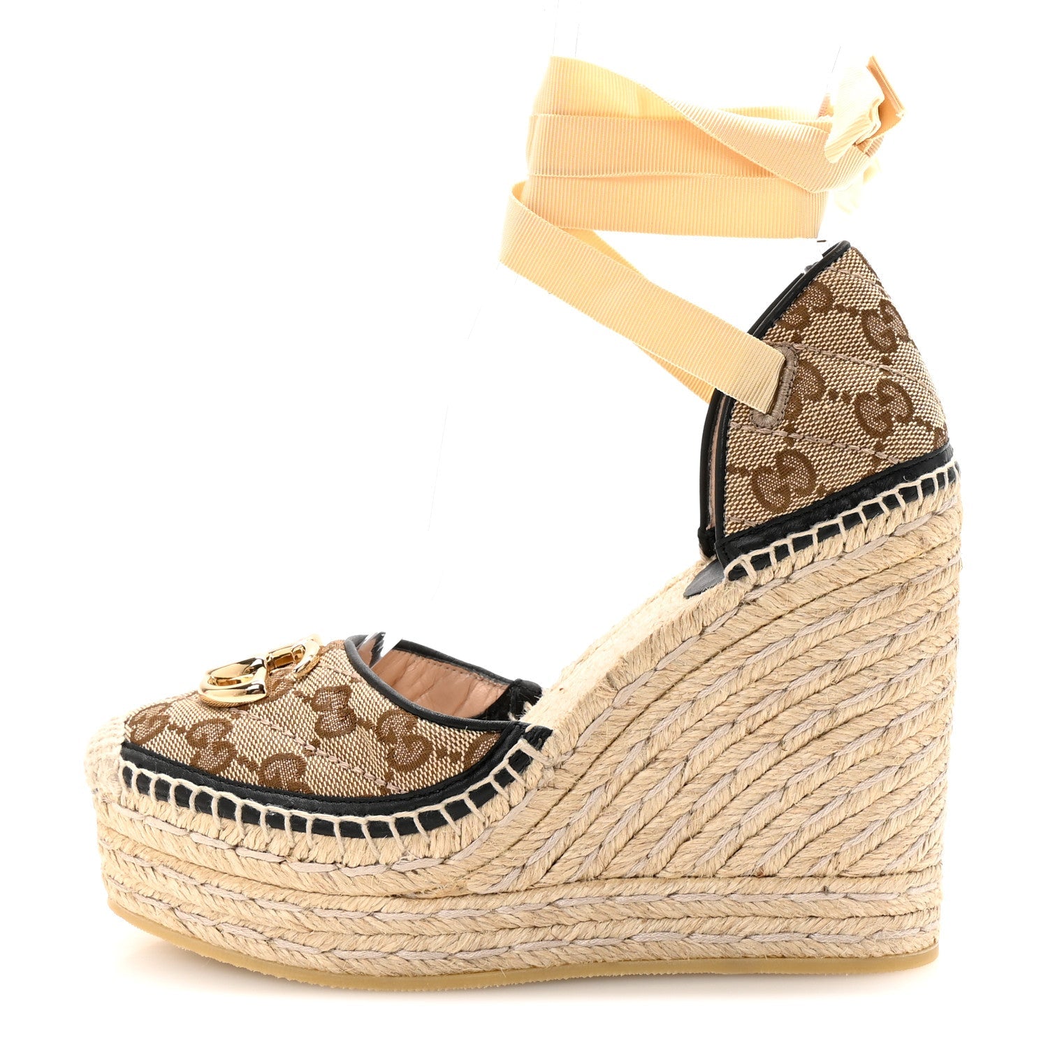 Monogram Matelasse GG Marmont Ankle Wrap Platform 35/120mm Espadrille Wedges 35.5 Beige Ebony Black Sand Storm