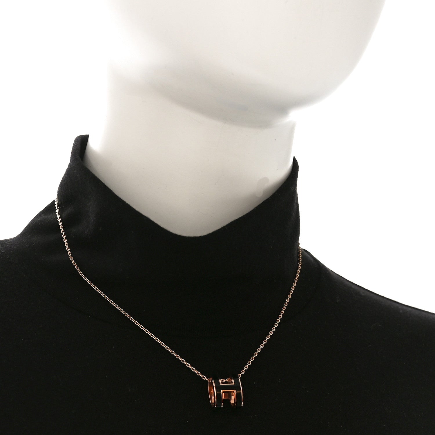 Lacquered Rose Gold Pop H Pendant Necklace Black