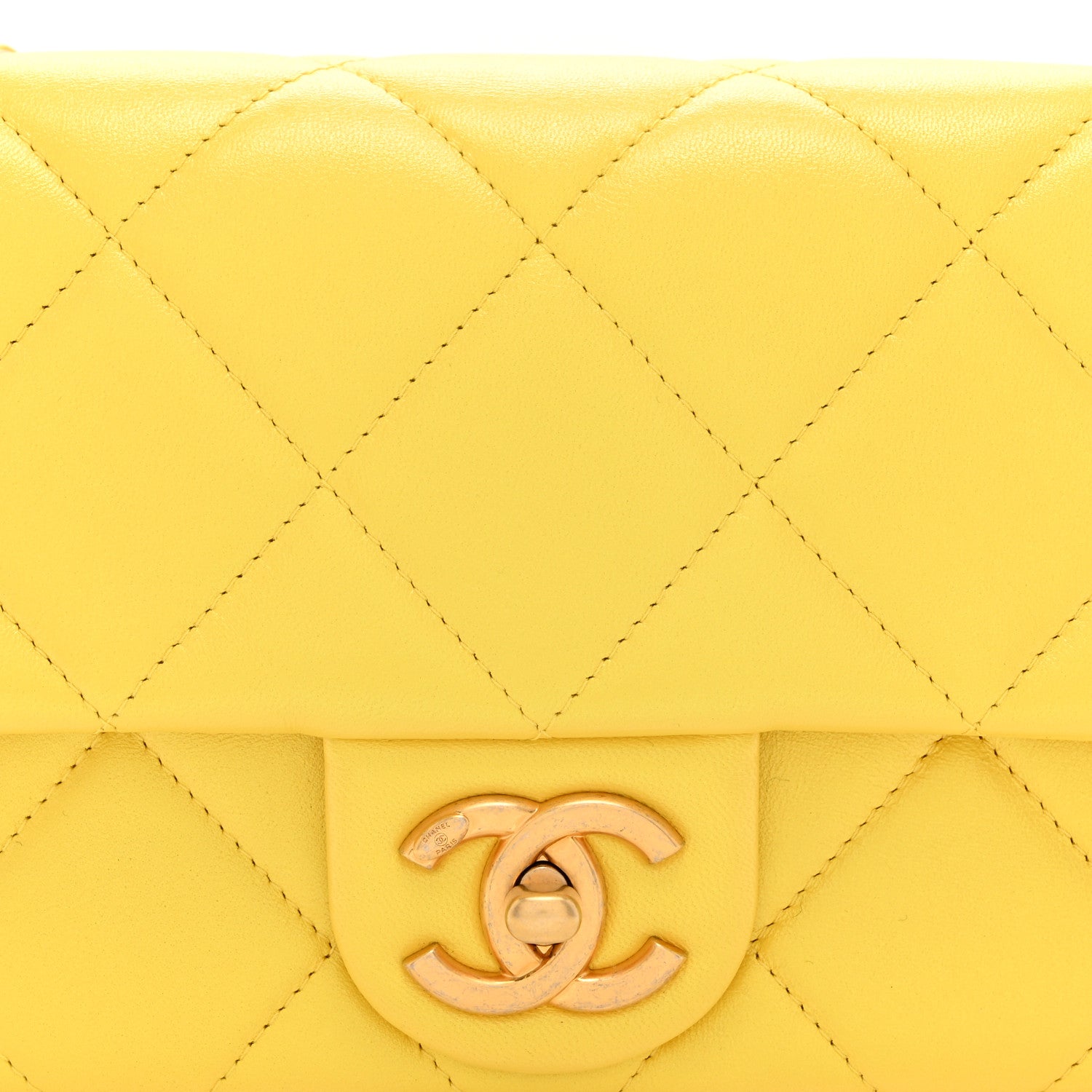 Iridescent Lambskin Quilted Mini Rectangular Pearl Crush Flap Yellow