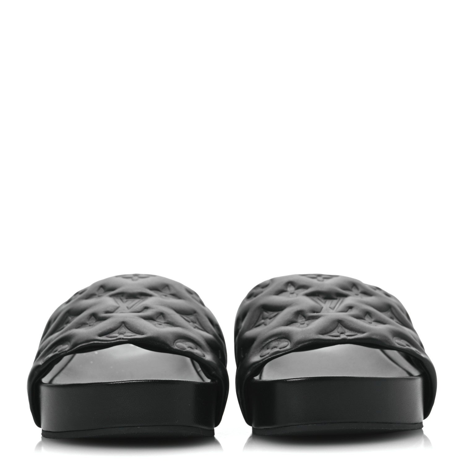 Lambskin Embossed Monogram Jumbo Flatform Mule Sandals 40 Black