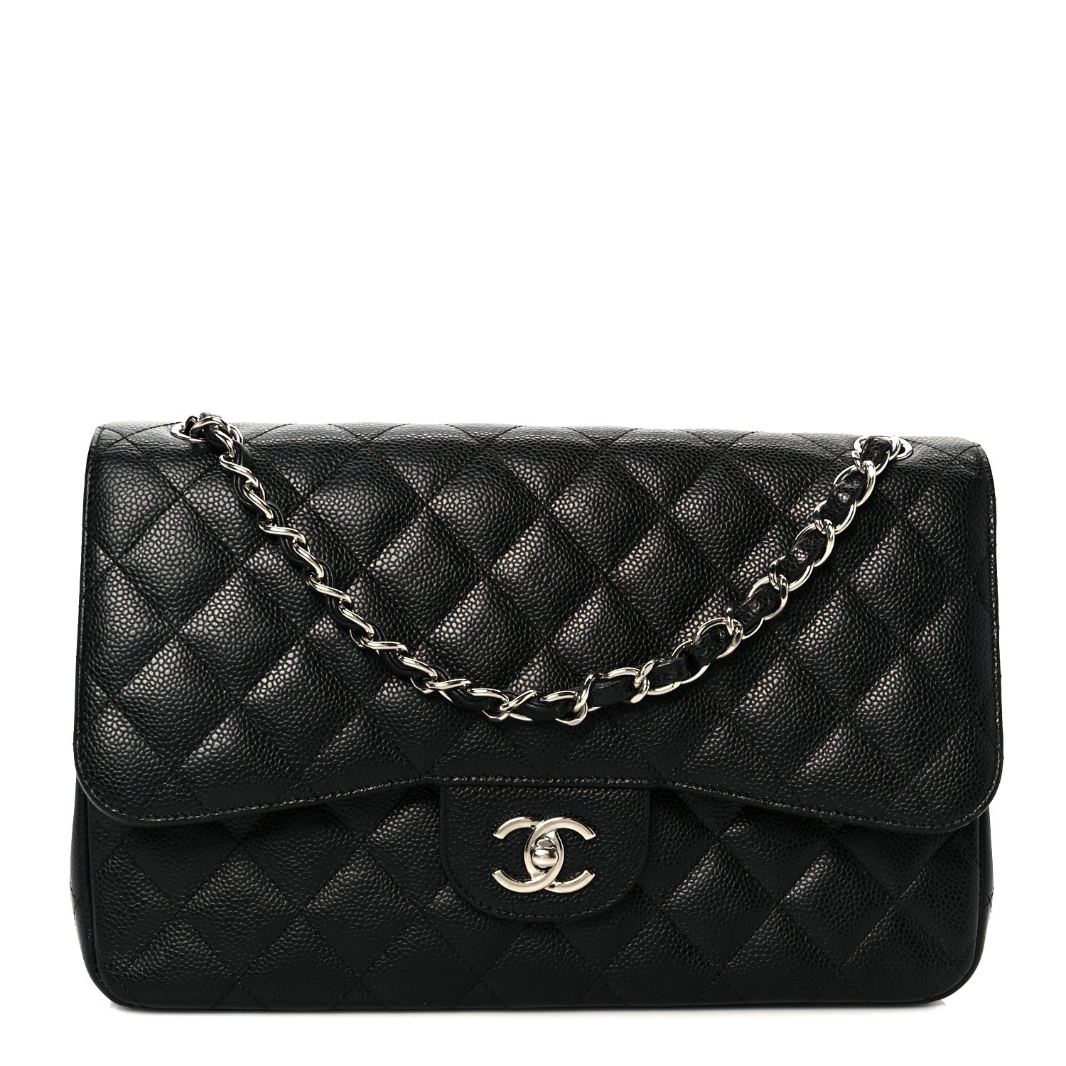 Caviar Quilted Medium Double Flap Black