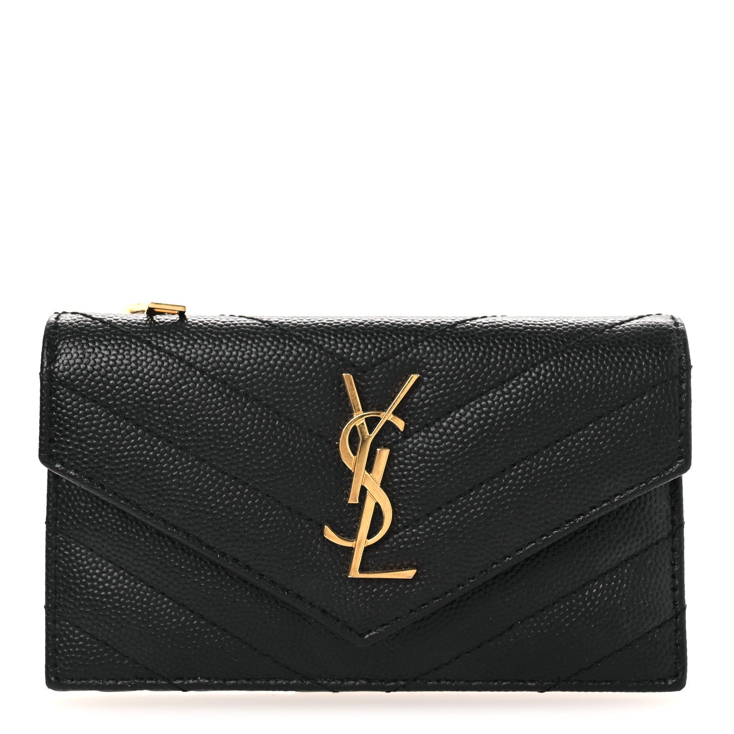 Grain De Poudre Matelasse Chevron Monogram Compact Wallet Black