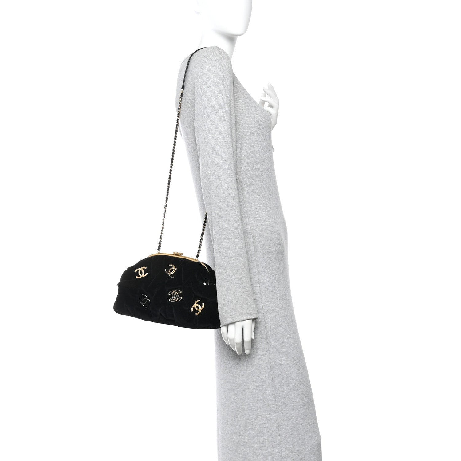 Velvet Enamel CC Kiss Lock Clutch Black