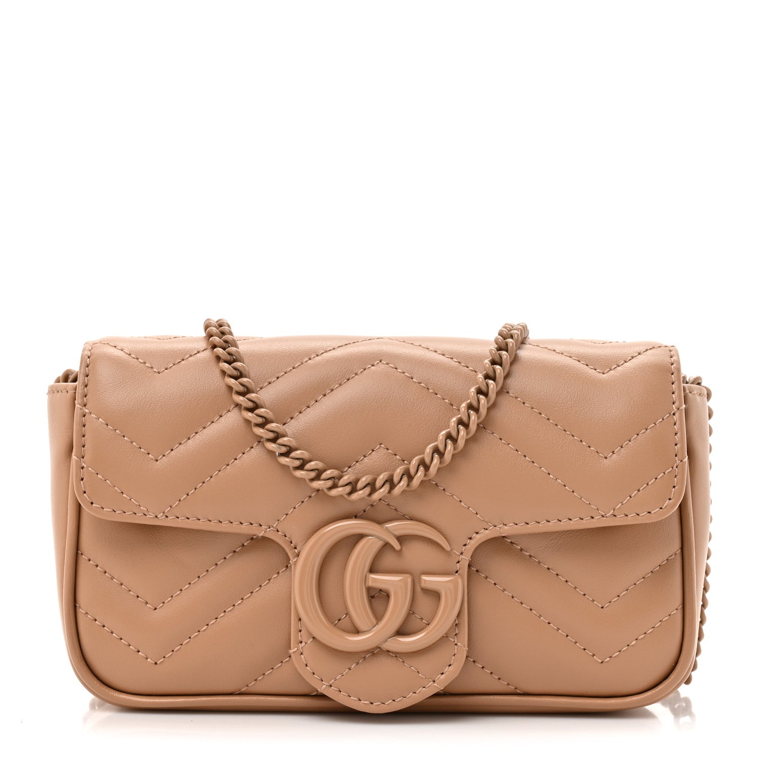 Calfskin Matelasse Monochrome Super Mini GG Marmont Shoulder Bag Camelia