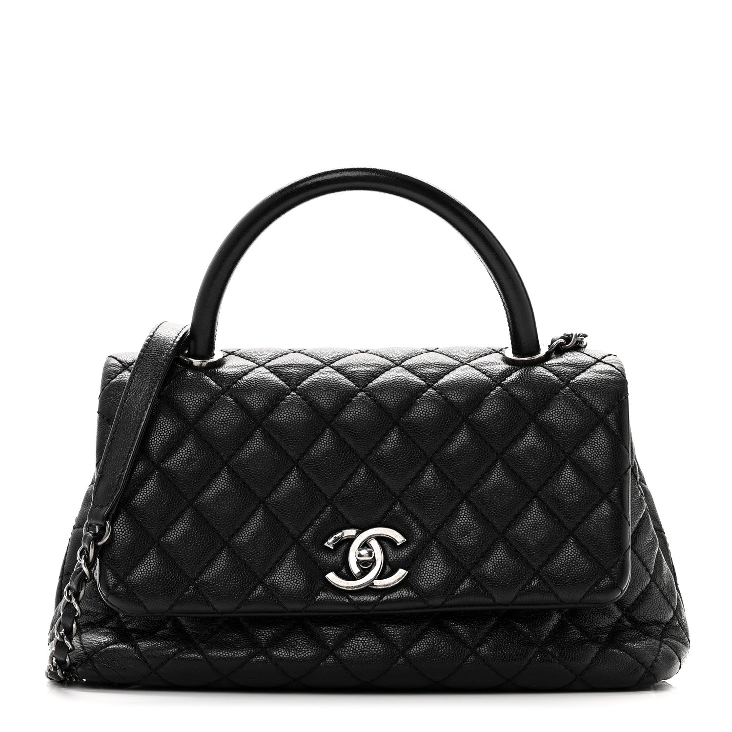 Caviar Quilted Small Coco Handle Flap Black