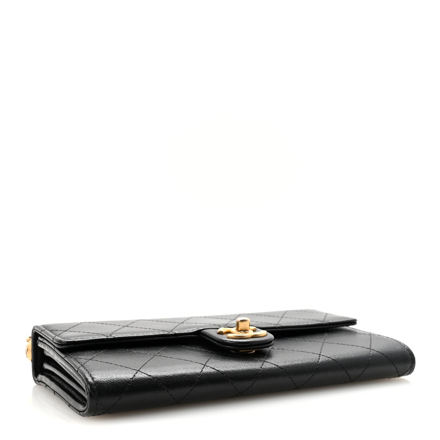 Goatskin Quilted Chic Pearls Clutch With Chain Black