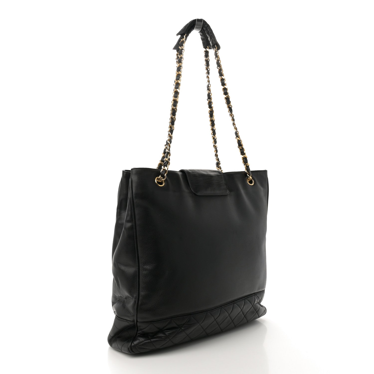 Lambskin Quilted Shopping Tote Black