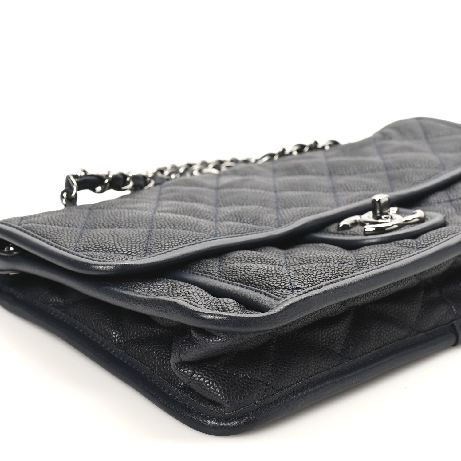 Caviar Quilted Medium French Riviera Flap Dark Navy Blue