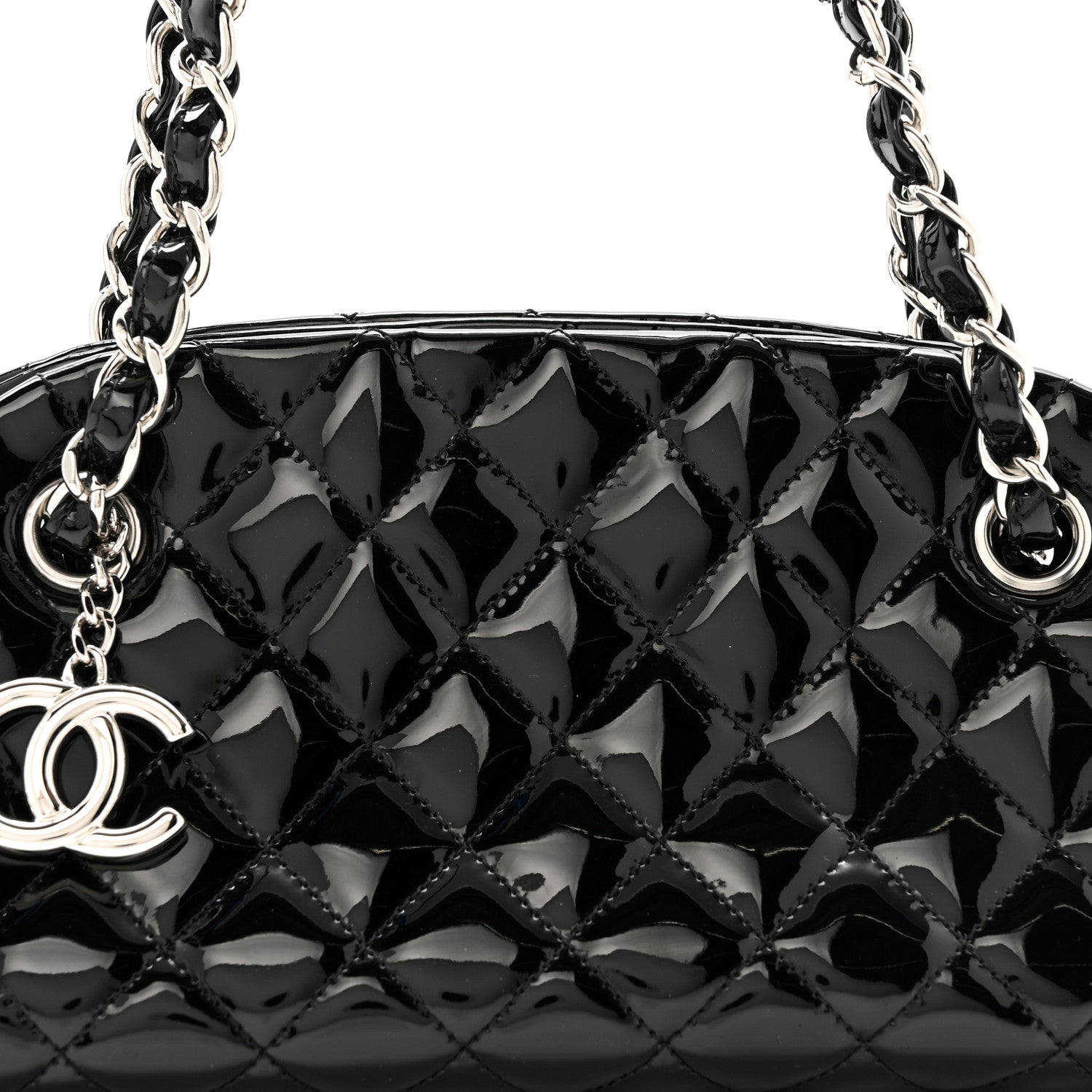 Patent Quilted Small Just Mademoiselle Bowling Bag Black
