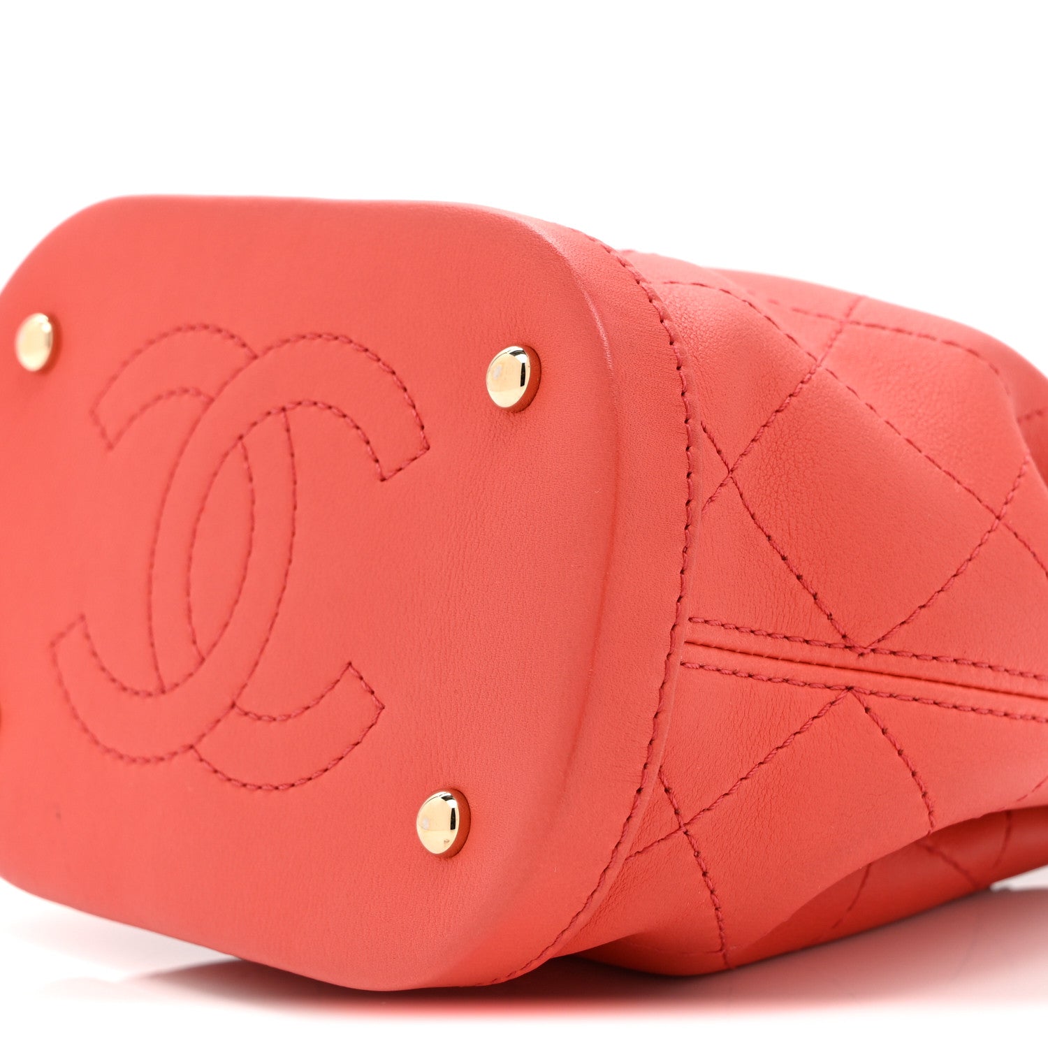 Calfskin Stitched Chain Bucket Bag Coral