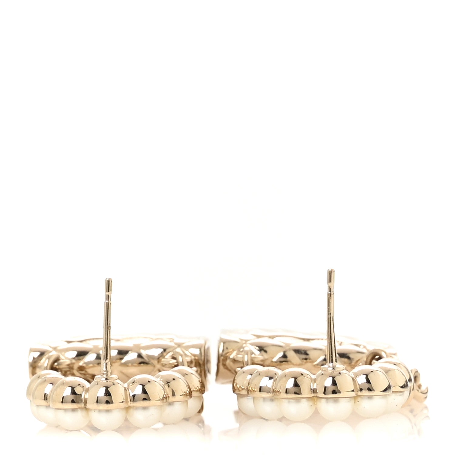 Metal Pearl Quilted CC Flap Bag Earrings Gold