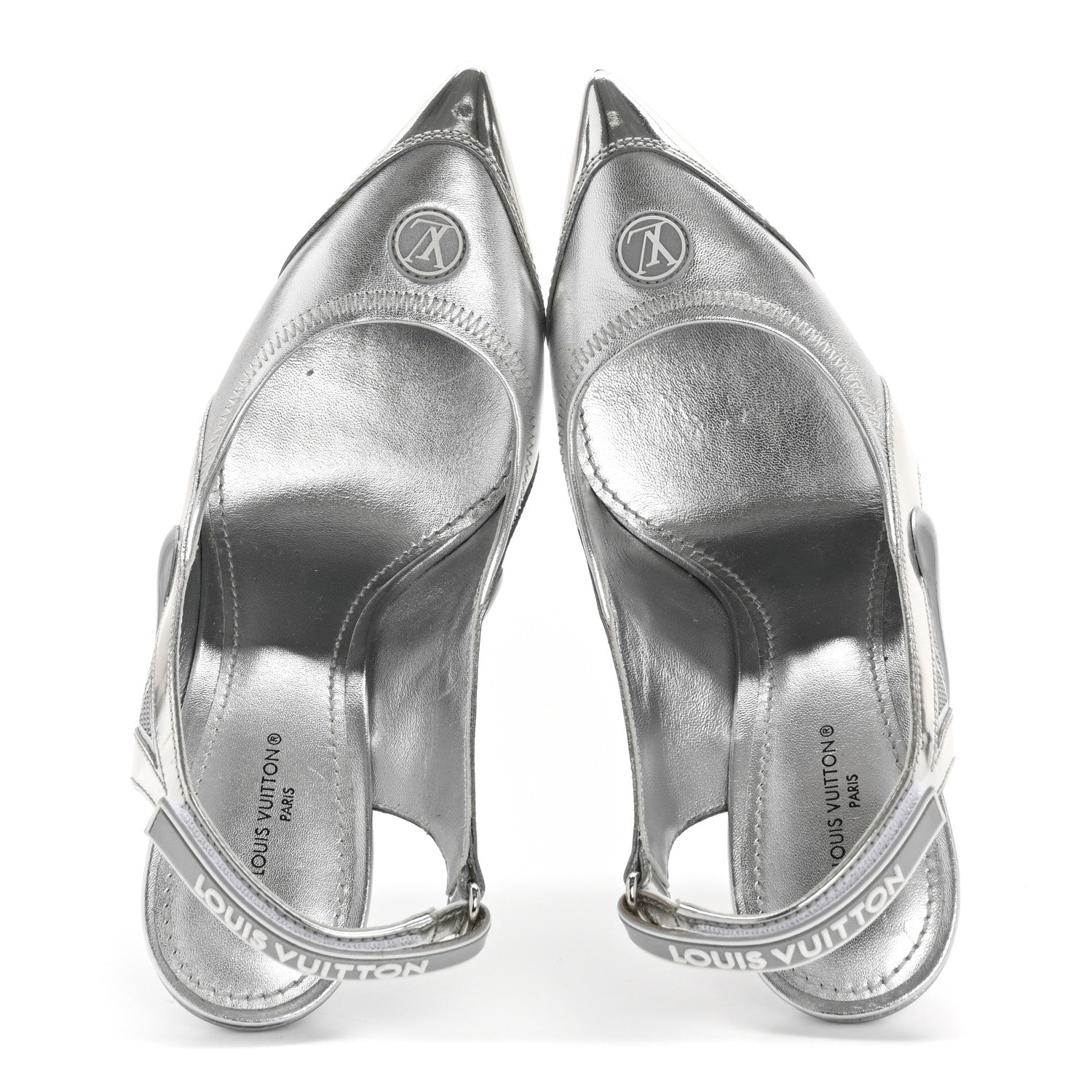 Metallic Lambskin Archlight Slingback Pumps 37.5 Argent