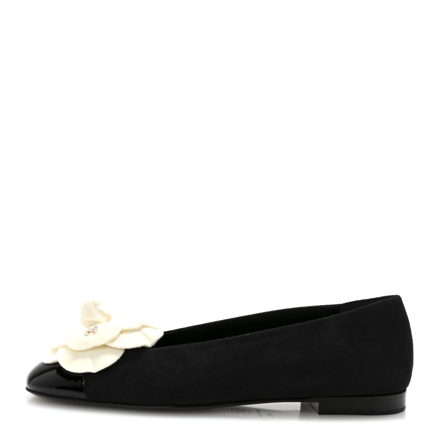 Suede Patent Cap Toe Camellia Ballerina Flats 39.5 Black White