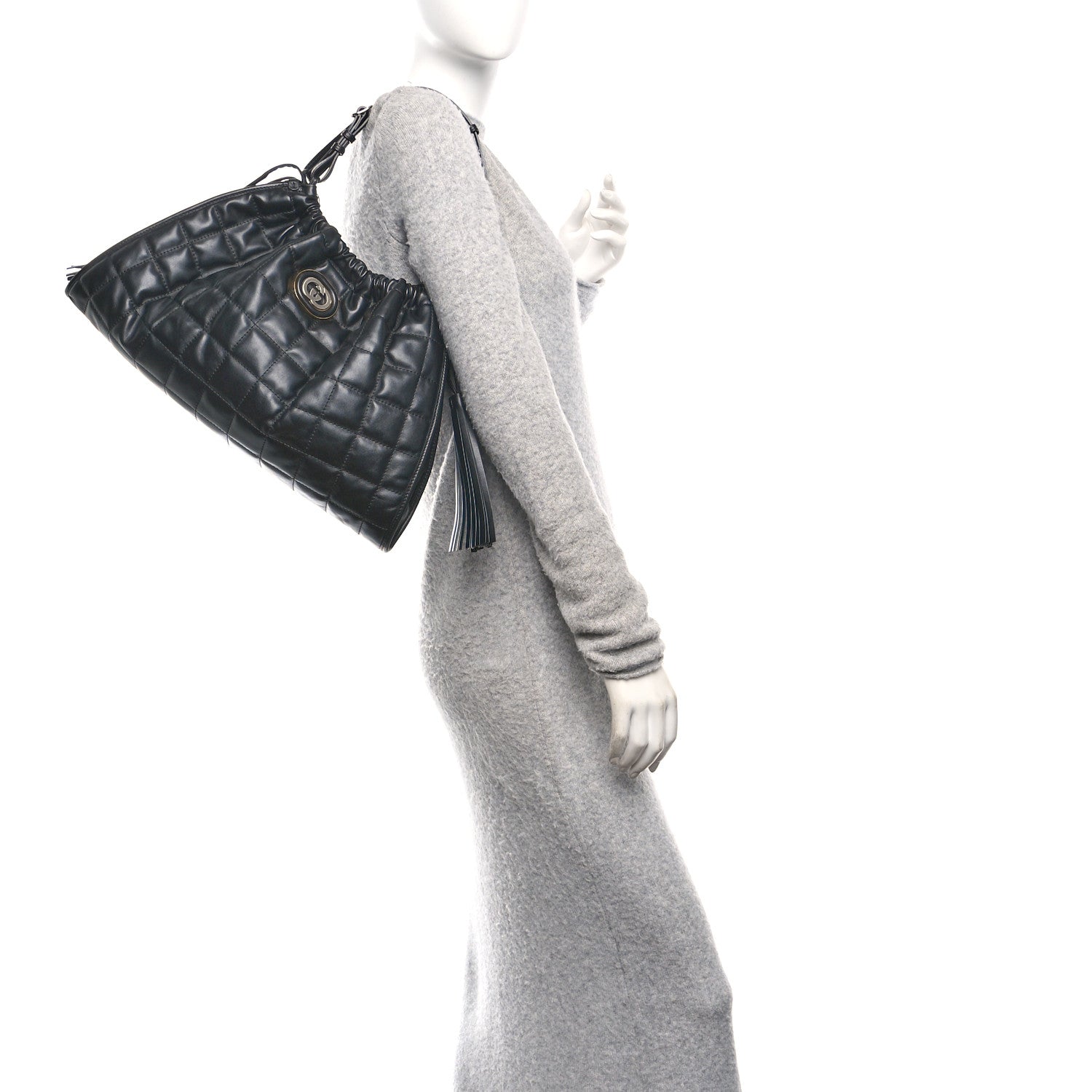 Calfskin Quilted Medium Deco Tote Bag Black