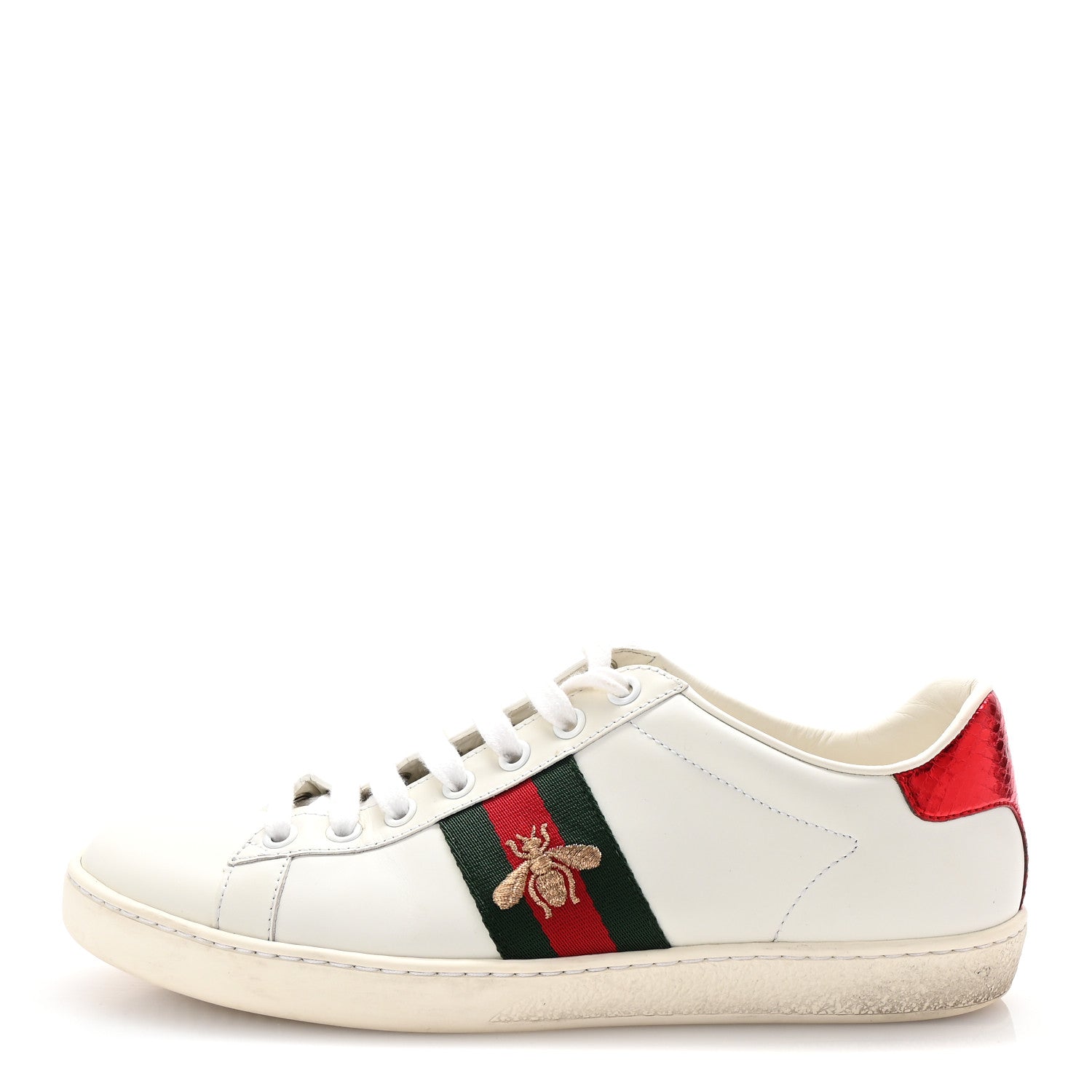 Calfskin Ayers Bee Embroidered Womens Ace Sneakers 37.5 White Green