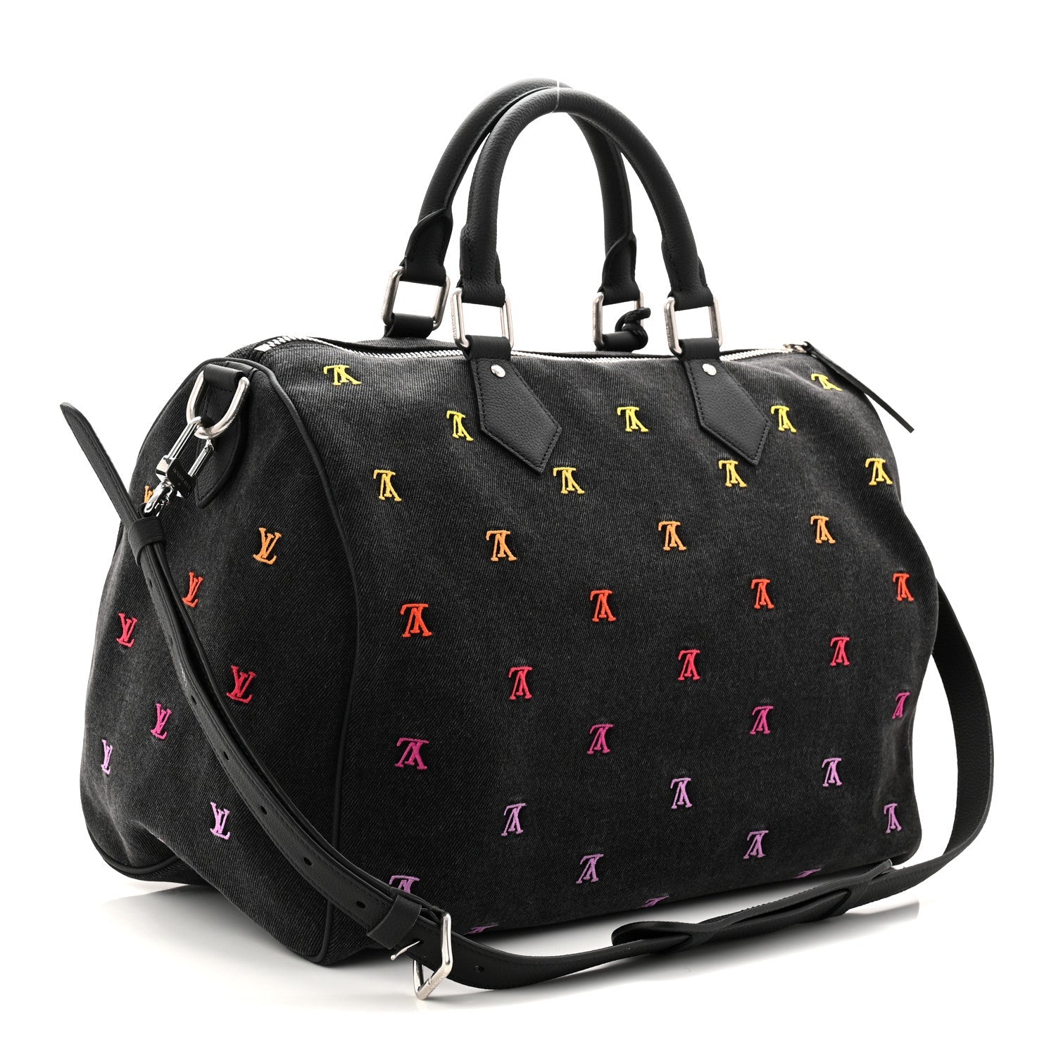 LV Blason Denim Calfskin Speedy Bandouliere 40 Black Gradient Orange