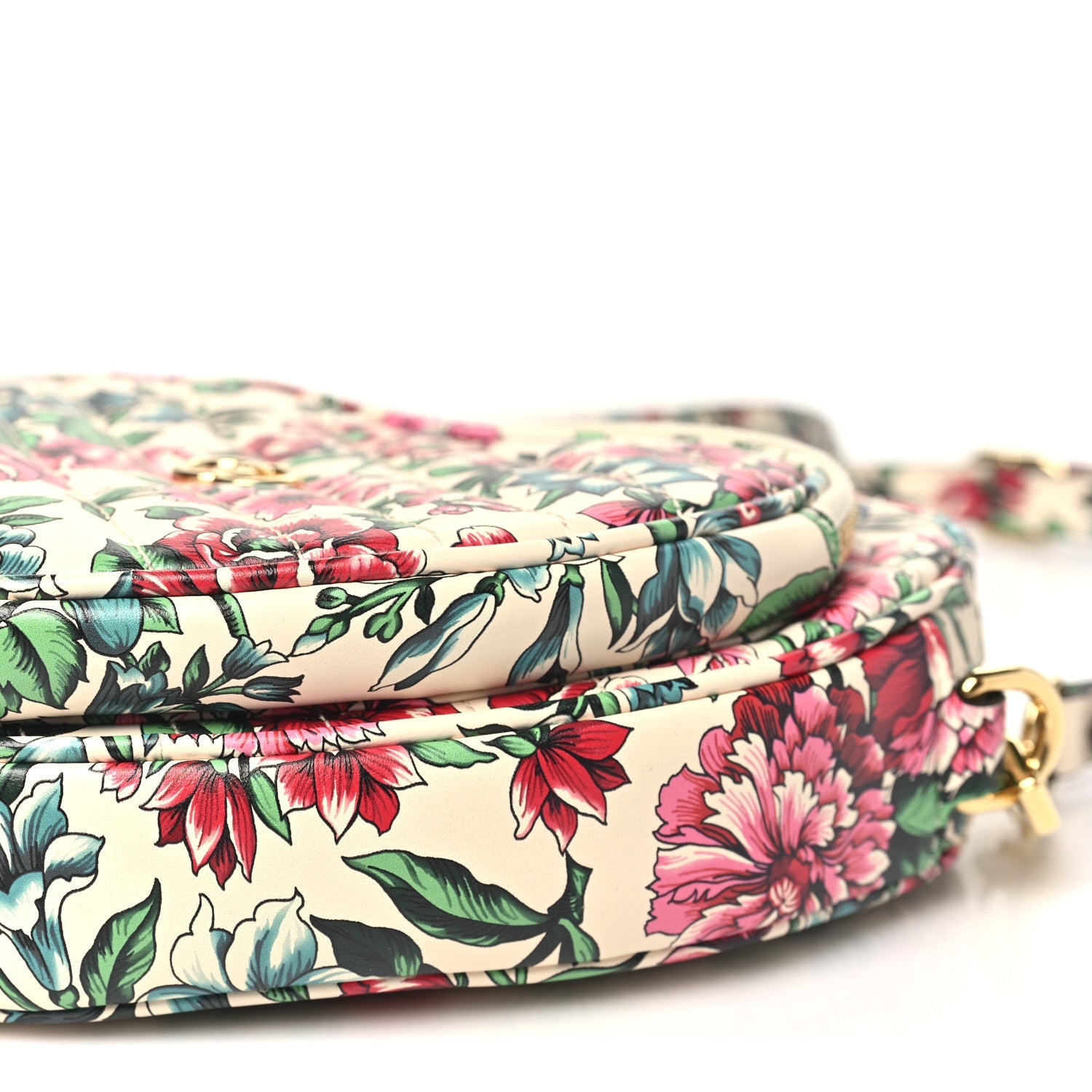 Calfskin Matelasse Diagonal Brit Roses Print Mini Interlocking G Heart Shoulder Bag White Multicolor