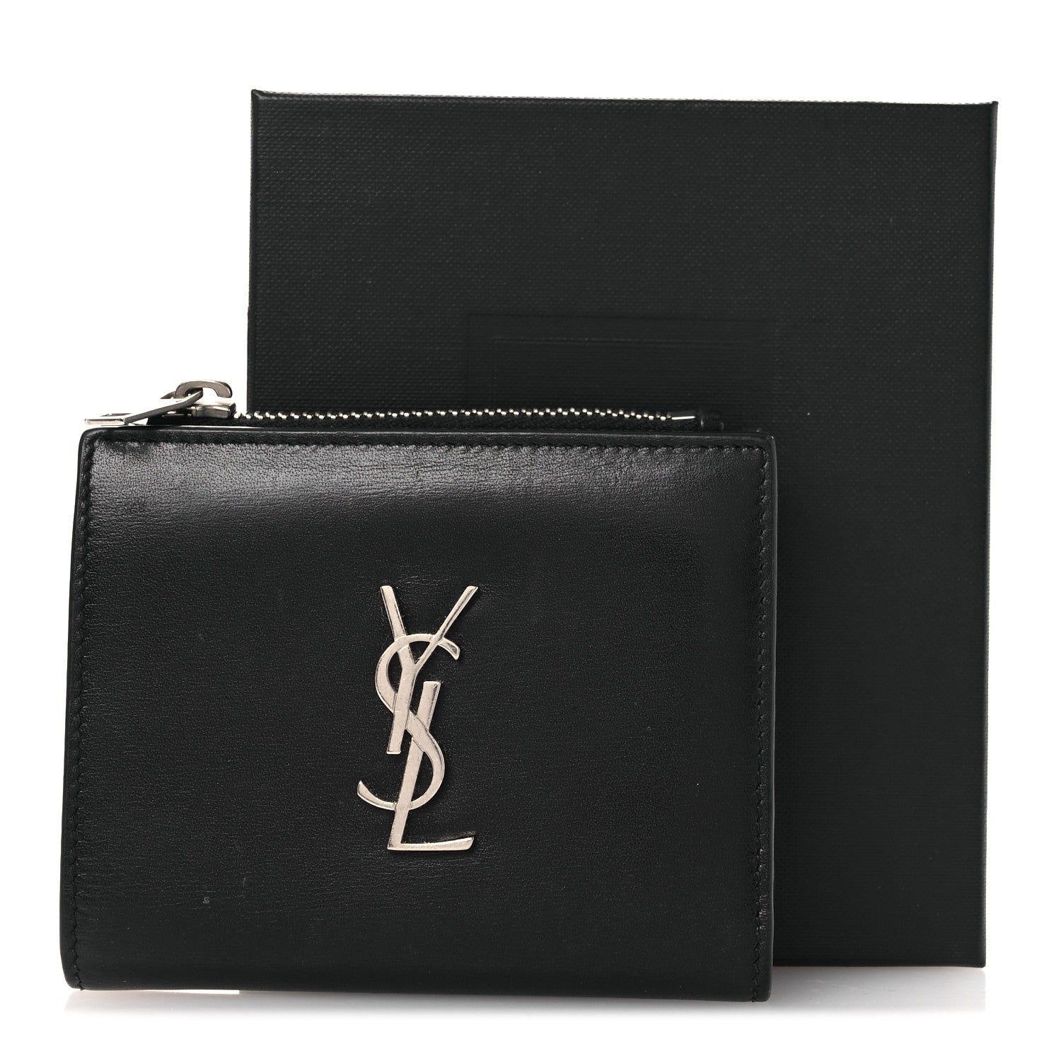 Smooth Calfskin Monogram Zipped Card Case Black