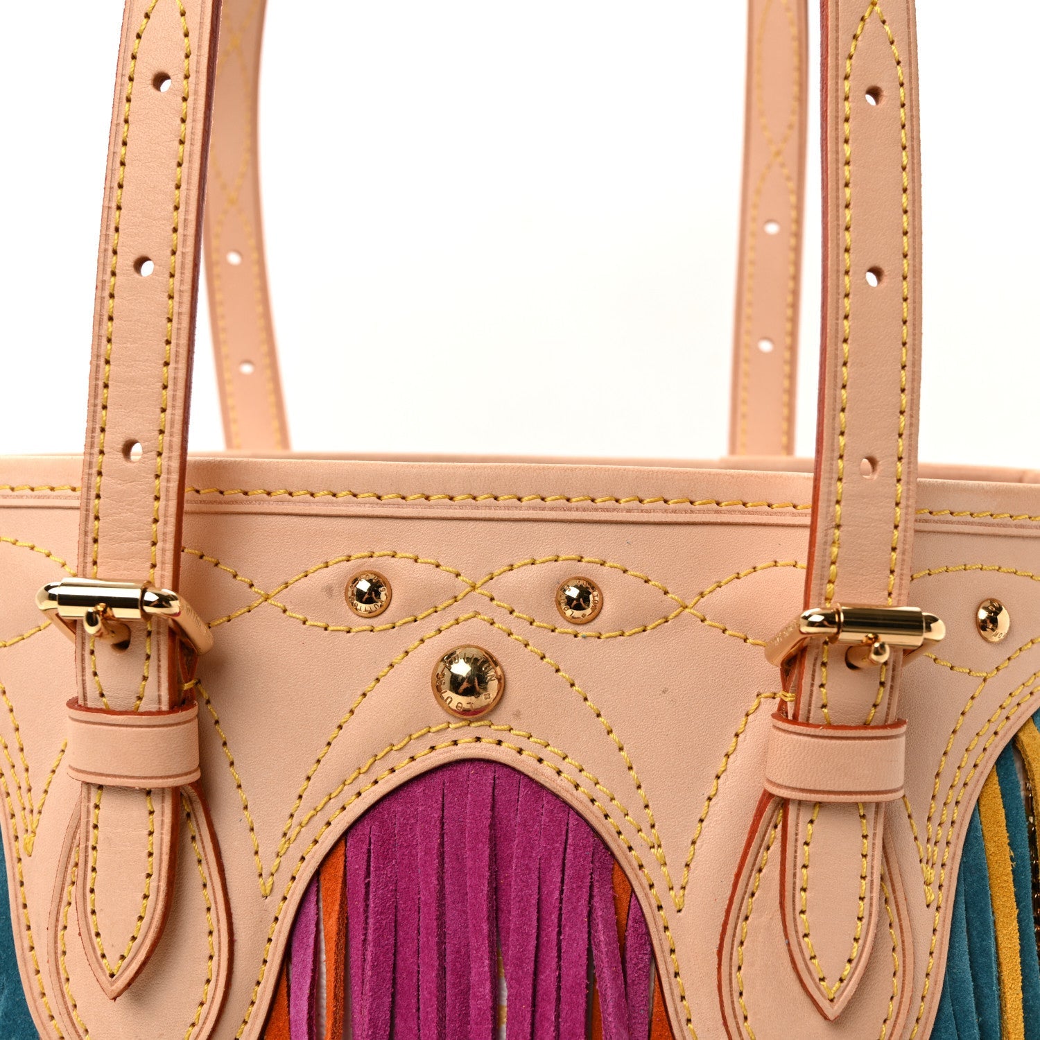 Monogram Multicolor Fringe Bucket White
