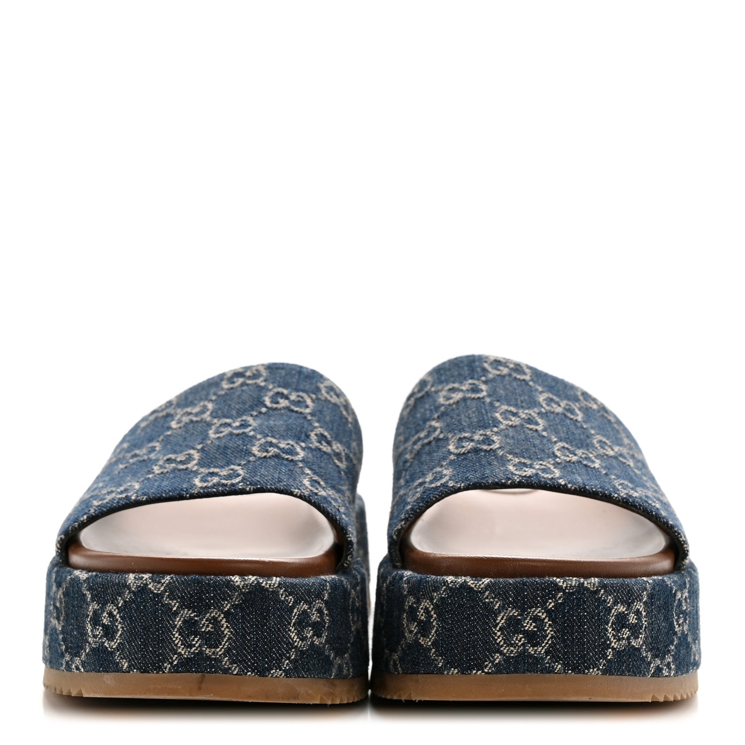 New Denim GG Monogram Angelina Platform 55mm Slide Sandals 41 Blue Tea