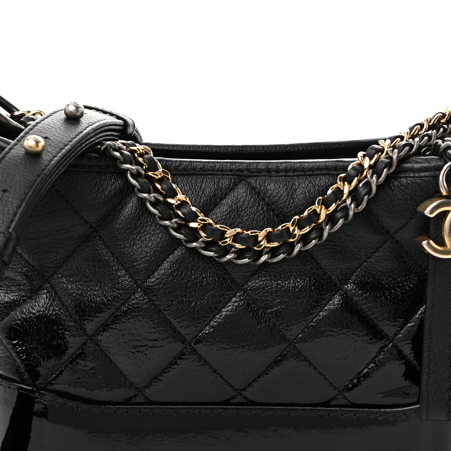 Patent Goatskin Quilted Small Gabrielle Hobo Black
