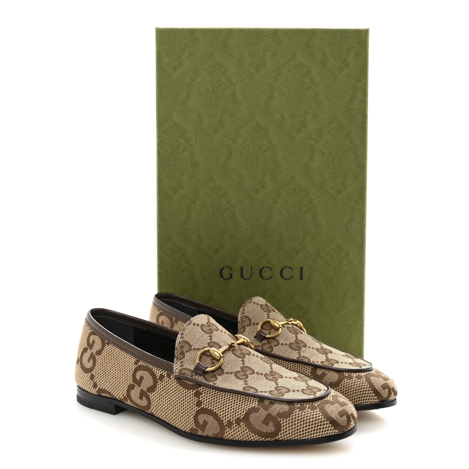 Monogram Jumbo GG Malaga Kid Horsebit Womens Jordaan Loafers 36.5 Camel Ebony New Acero Beige