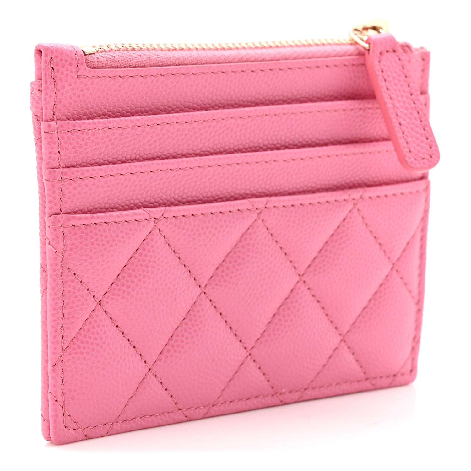 Caviar Quilted CC Zip Card Holder Pink