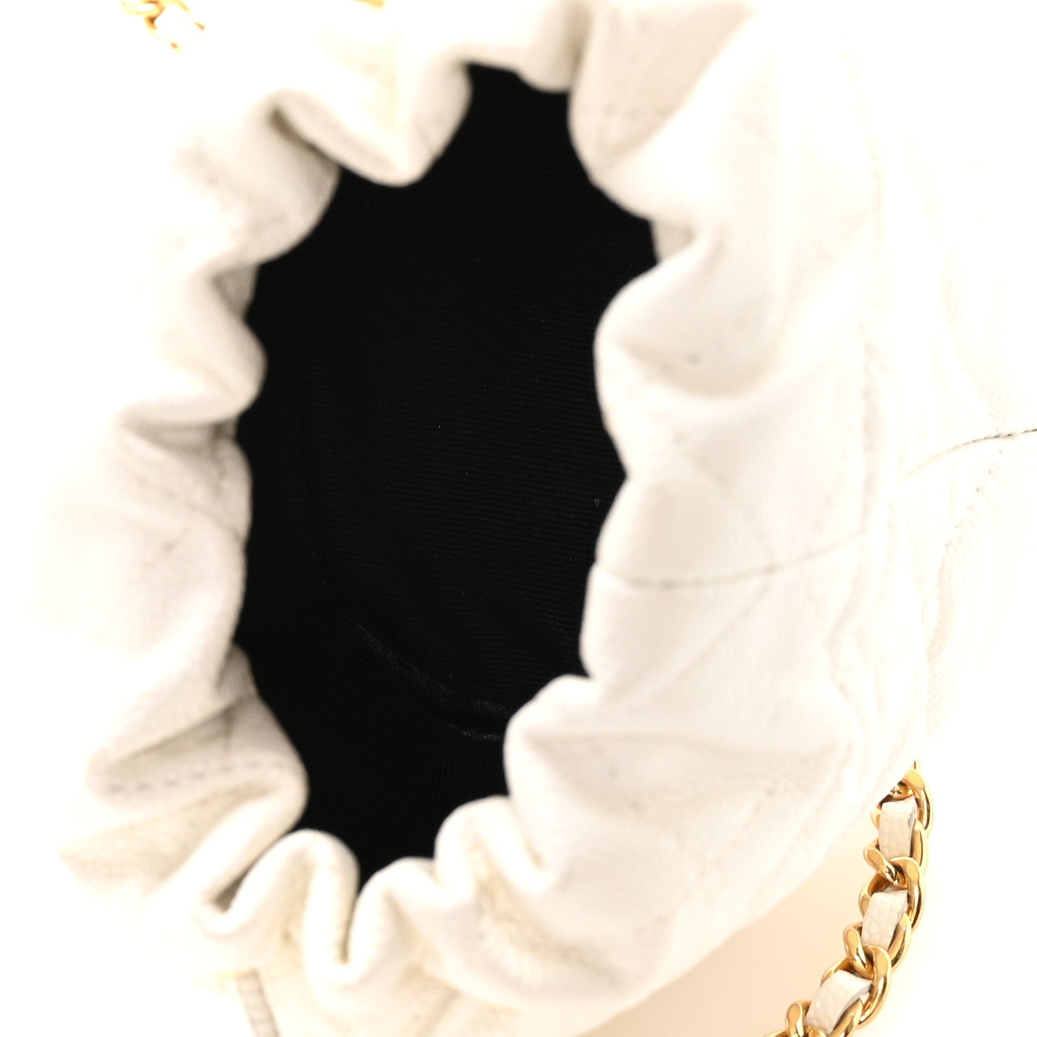 Caviar Quilted Coco First Bucket Clutch With Chain White