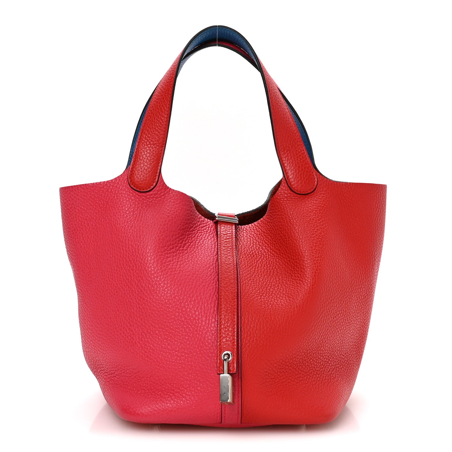Taurillon Clemence Casaque Picotin Lock 22 MM Rouge De Coeur Rose Extreme Bleu Zanzibar