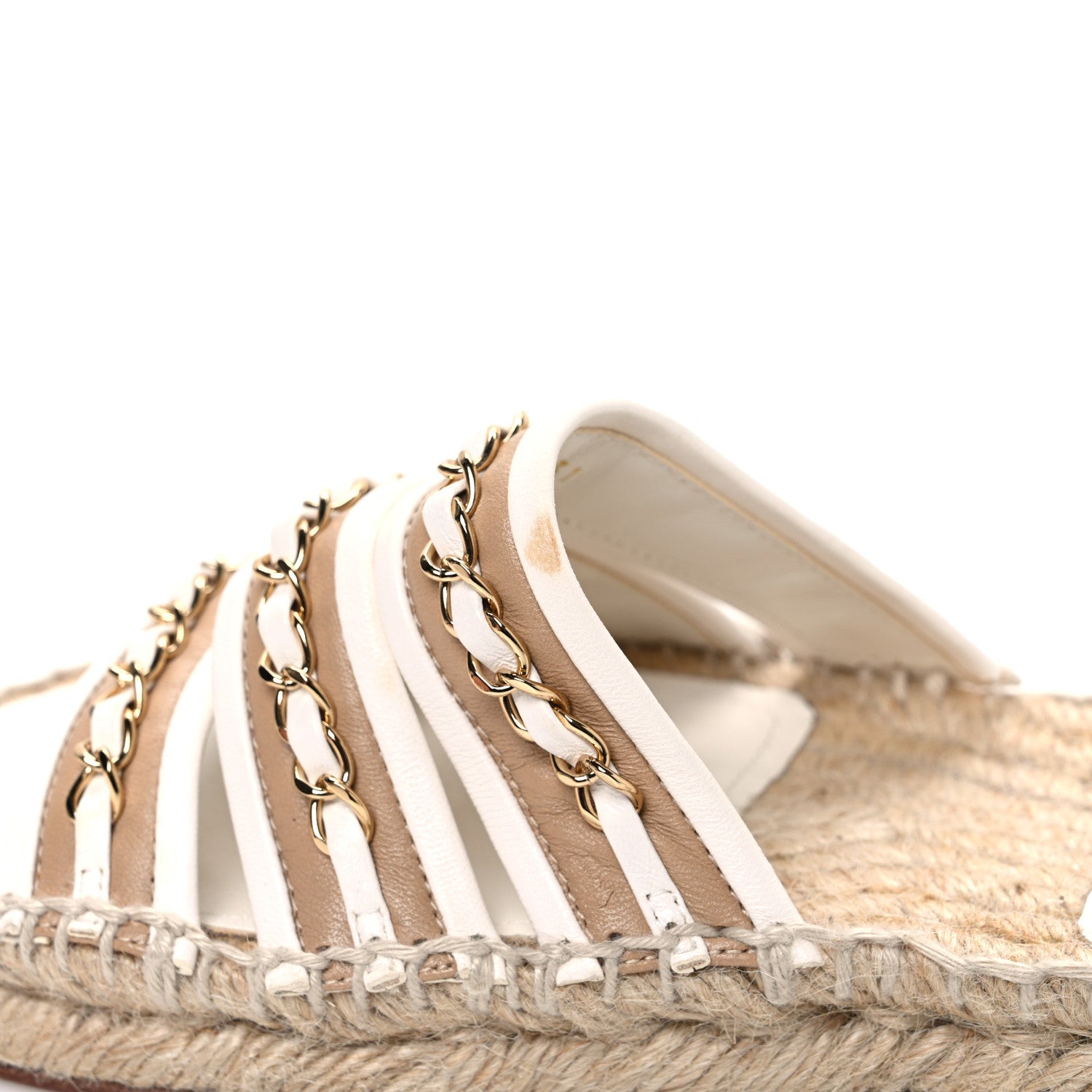Lambskin Chain Espadrille Slip On Sandals 36 White