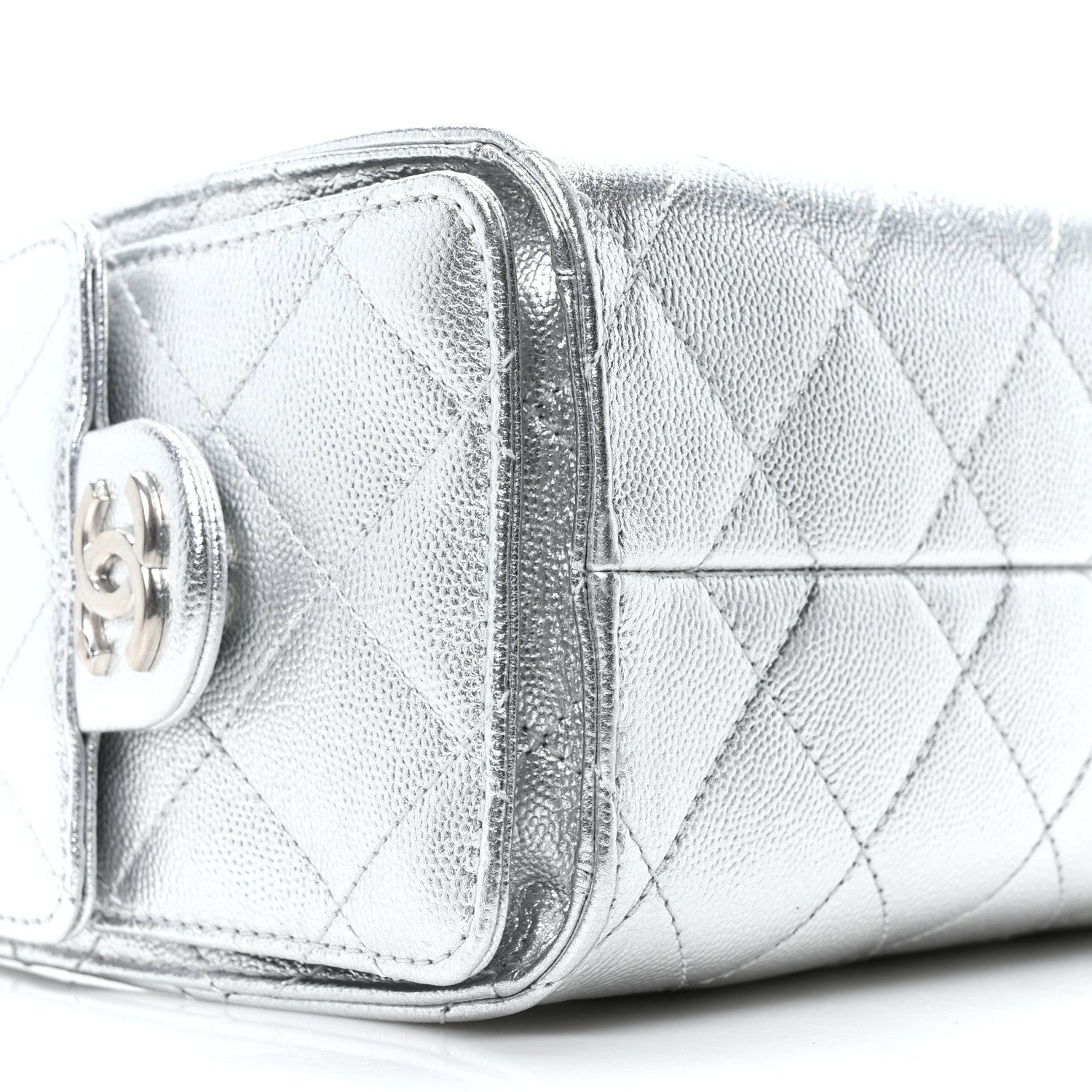Metallic Caviar Quilted Mini Chanel 25 Handbag Silver