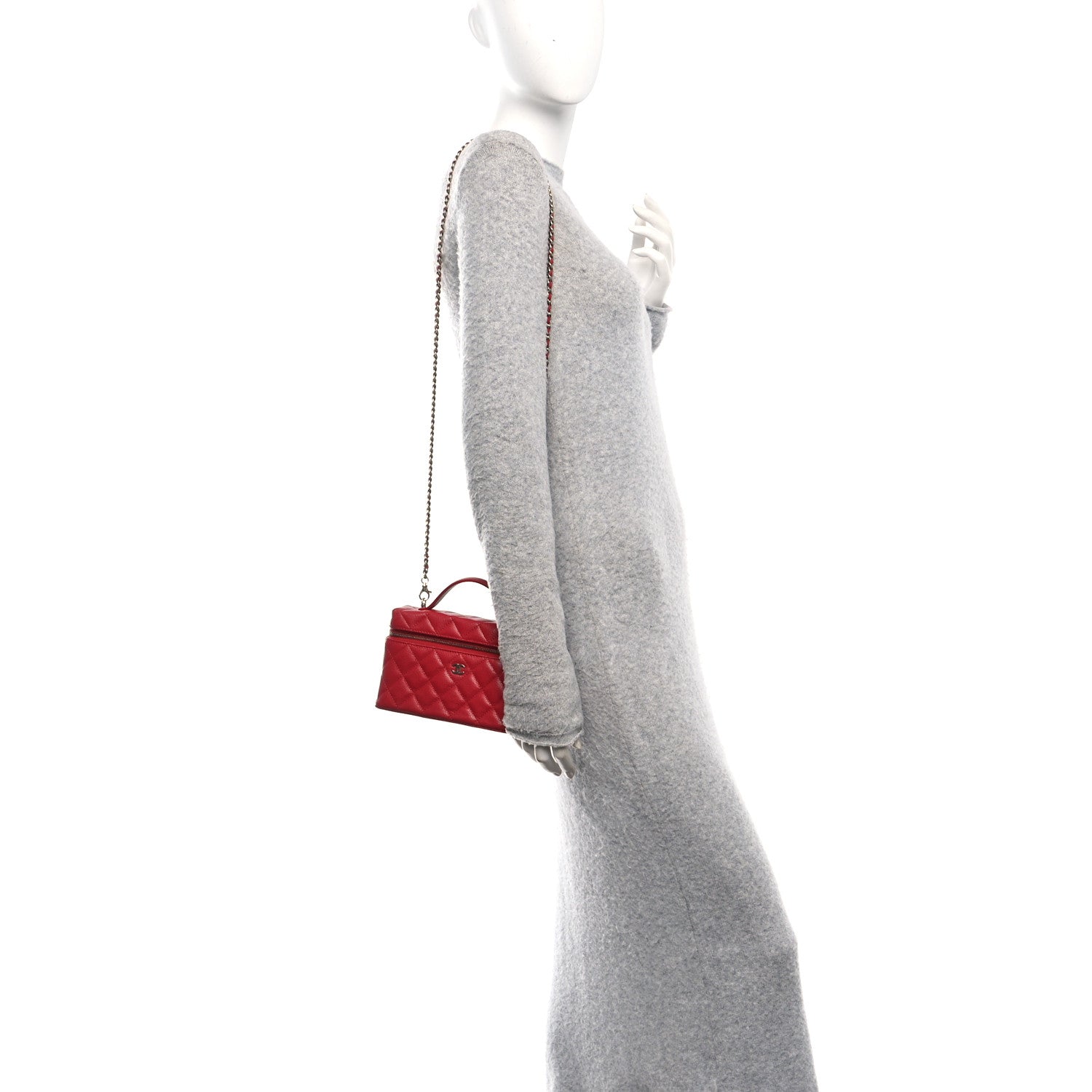 Caviar Quilted Top Handle Slim Vanity With Chain Red