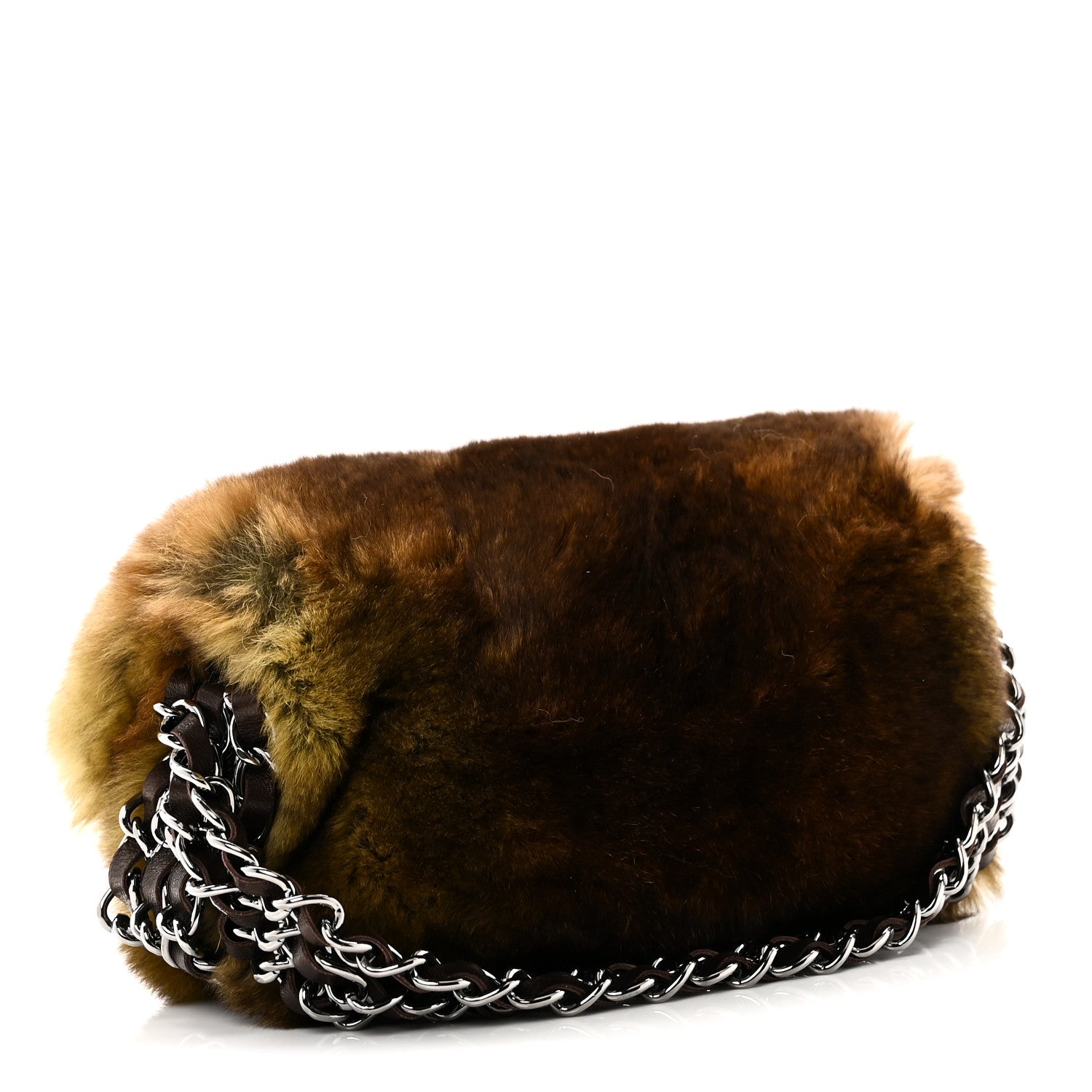 Rabbit Fur Chain Flap Brown