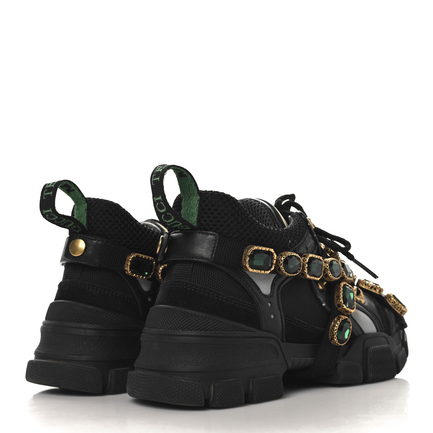 X SEGA Mesh Suede Calfskin Removable Crystals Womens Flashtrek Sneakers 35.5 Black Silver