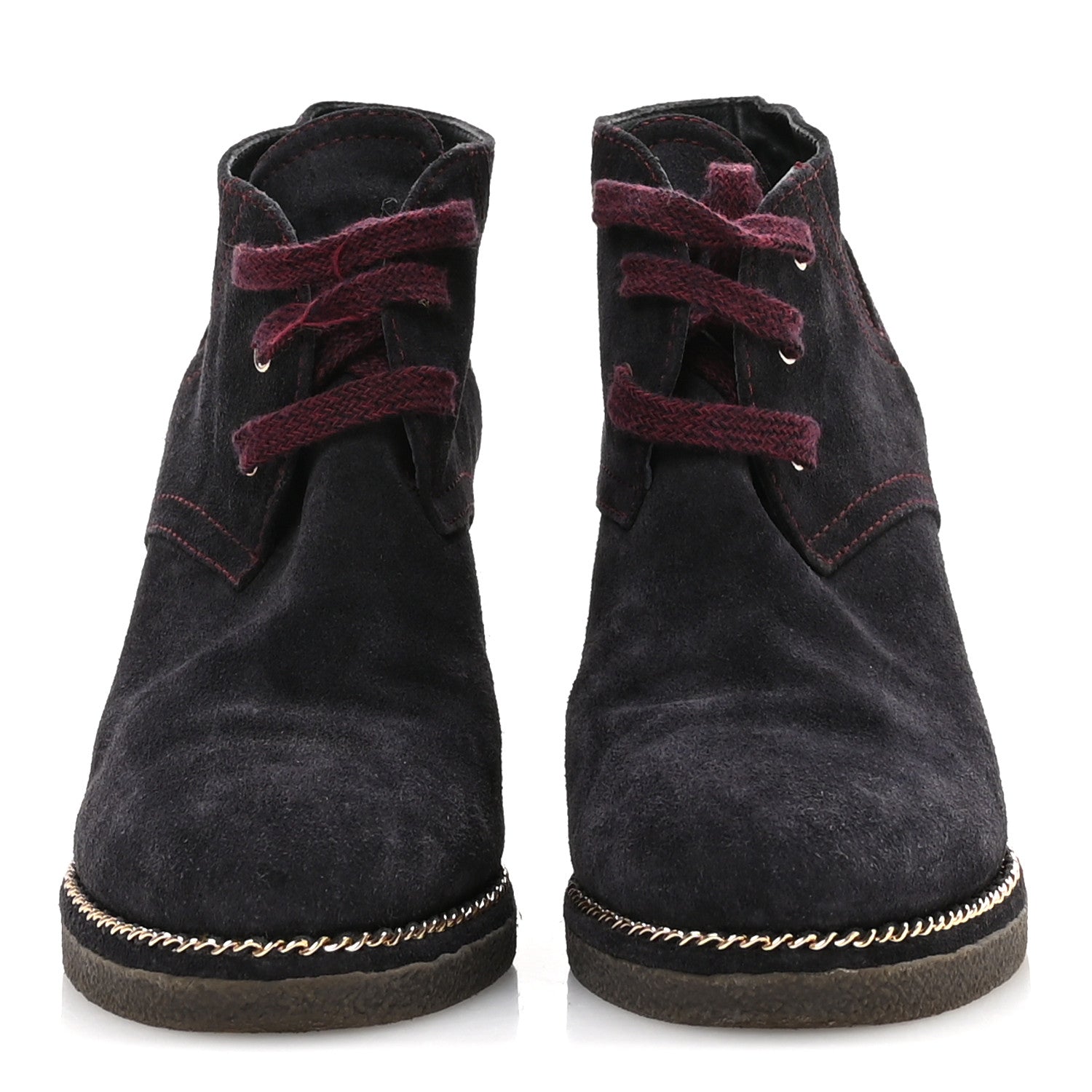 Suede Lace Up Wedge Booties 37 Dark Blue