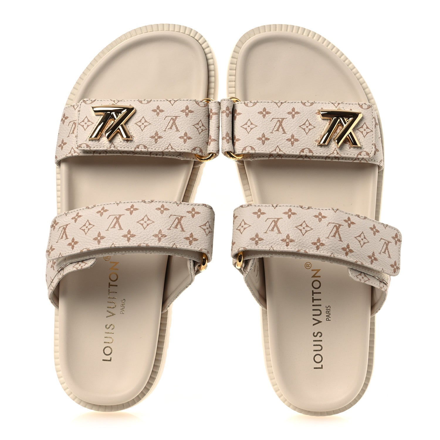 Monogram LV Sunset Comfort Flat Sandals 40 Dune Beige