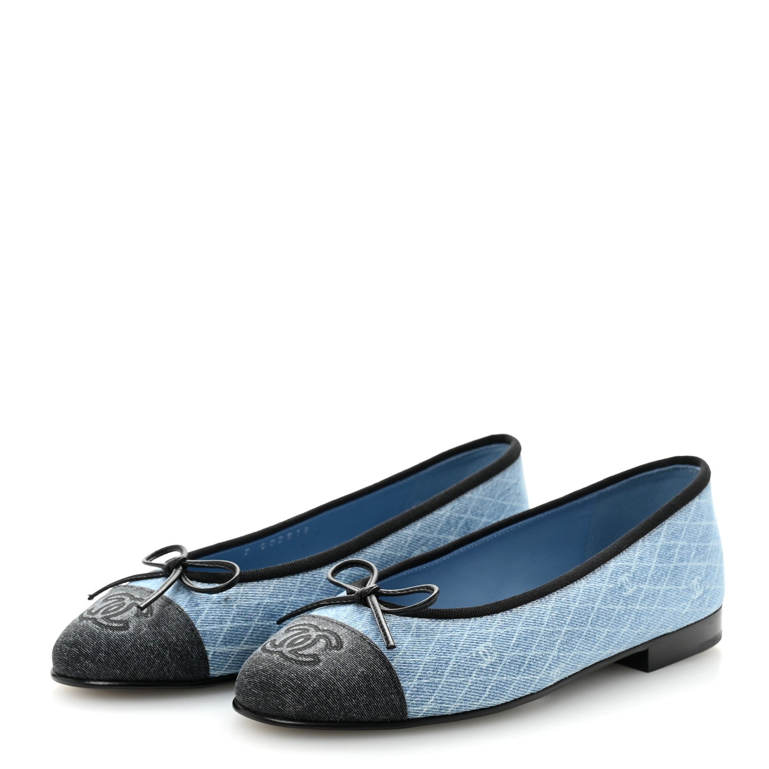 Denim Printed Quilt CC Cap Toe Ballerina Flats 35 Light Blue Dark Grey