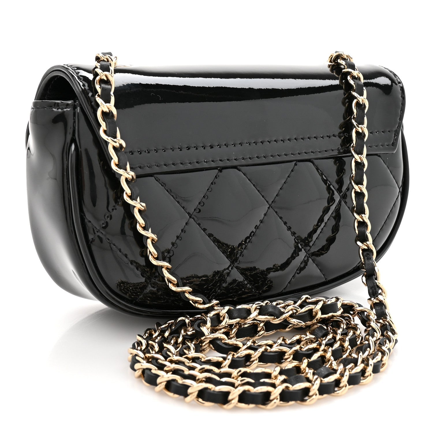 Patent Calfskin Quilted Mini Flap Black