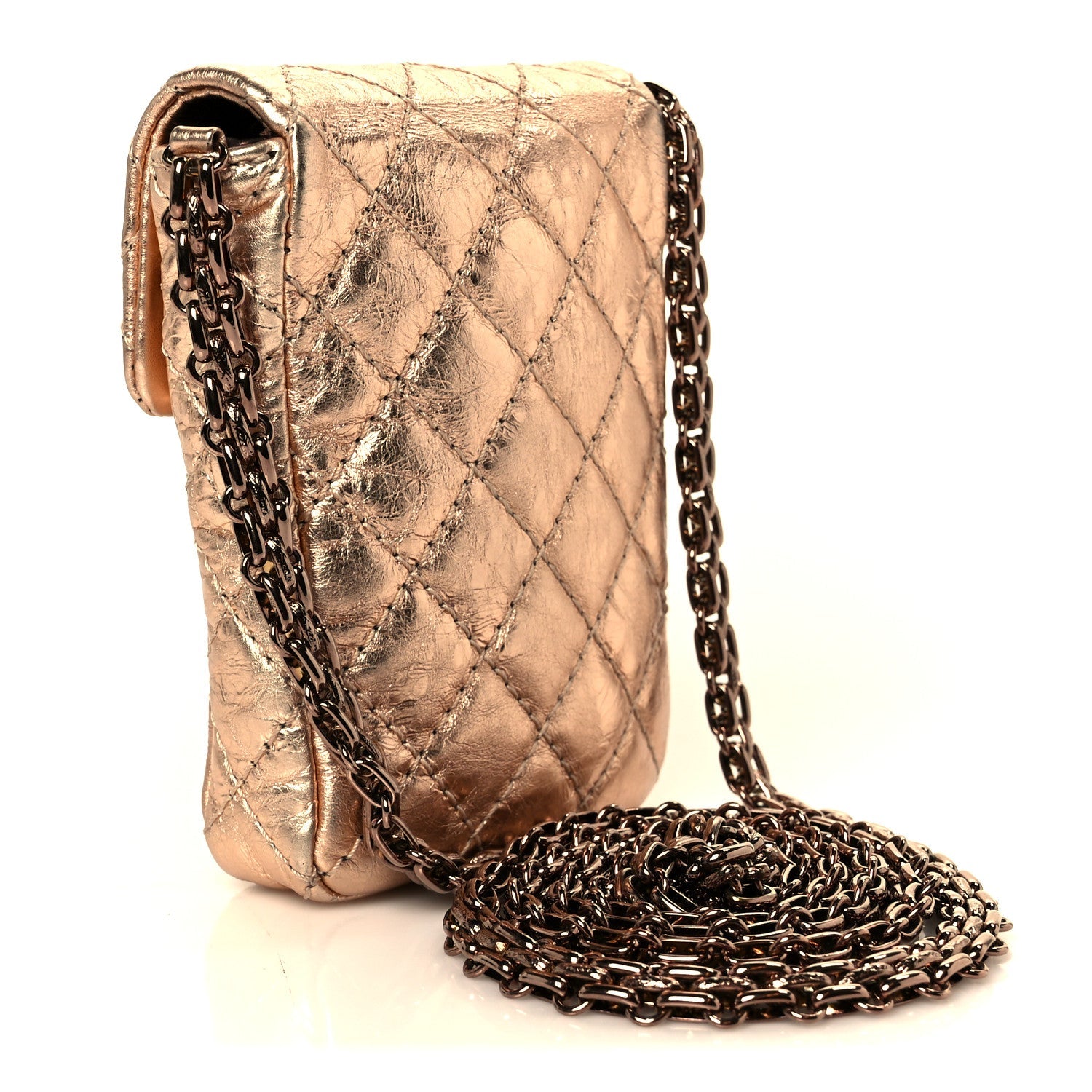 Metallic Aged Calfskin Quilted 2.55 Reissue Phone Case Rose Gold