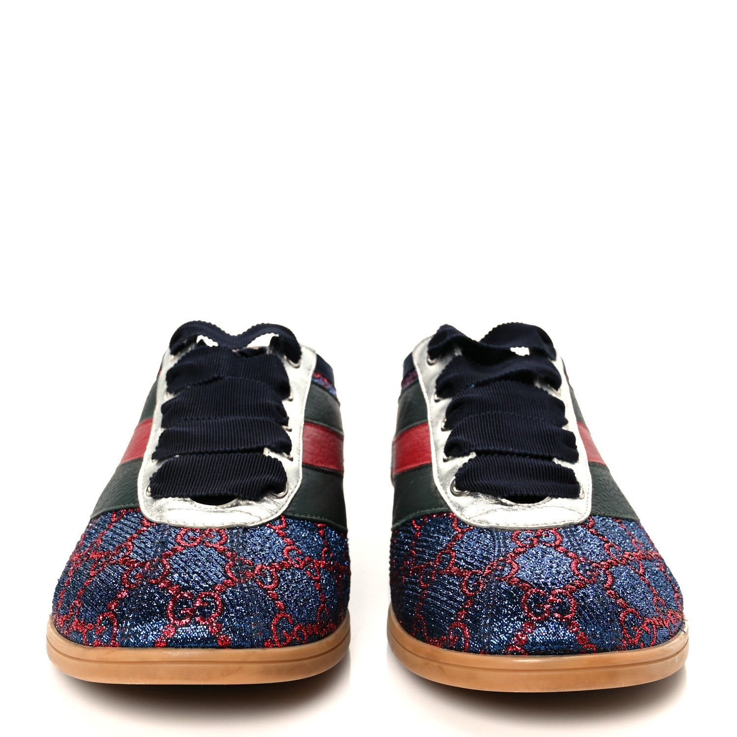 Lurex Calfskin Web GG Monogram Mens Falacer Sneakers 8.5 Iridescent Blue Iridescent Red Silver