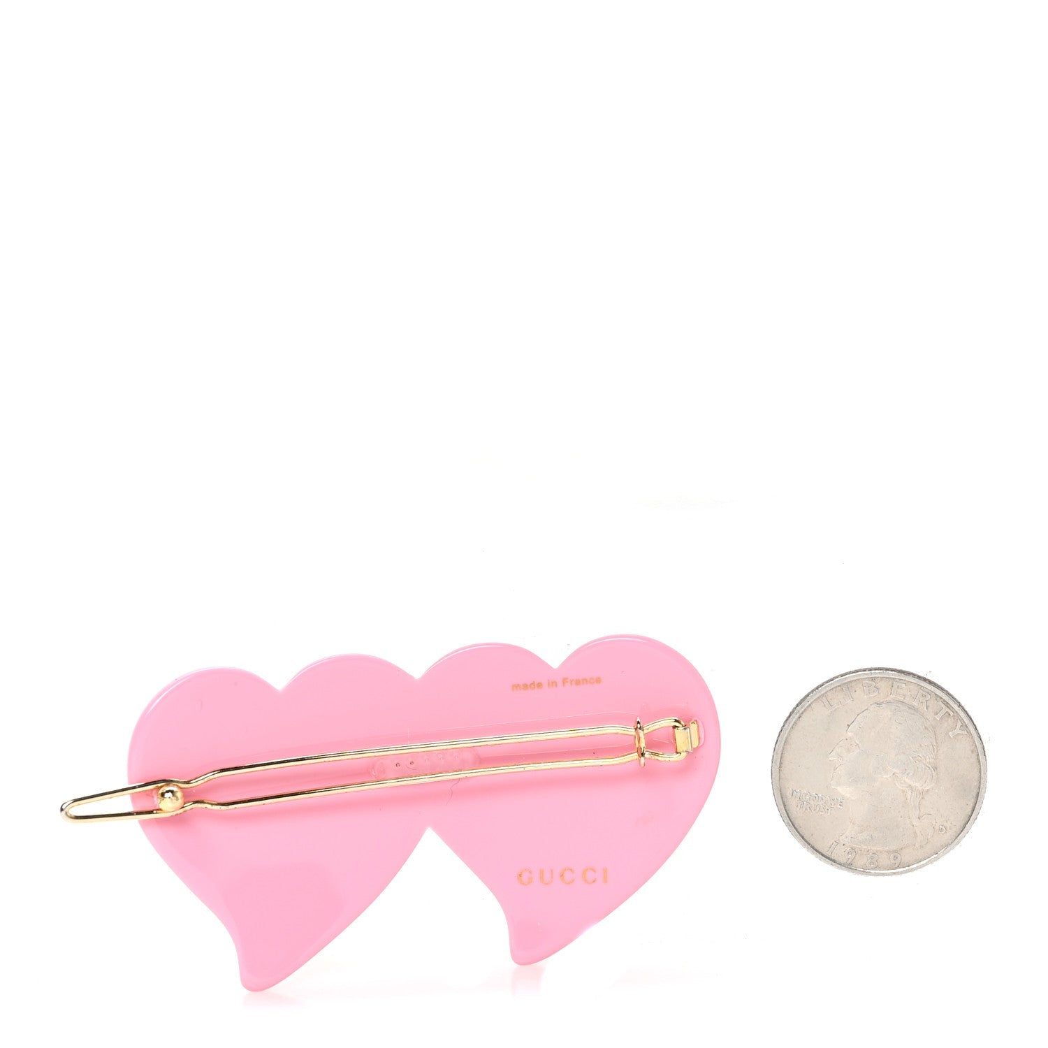 Resin Crystal Embellished GG Double Heart Hair Clip Pink