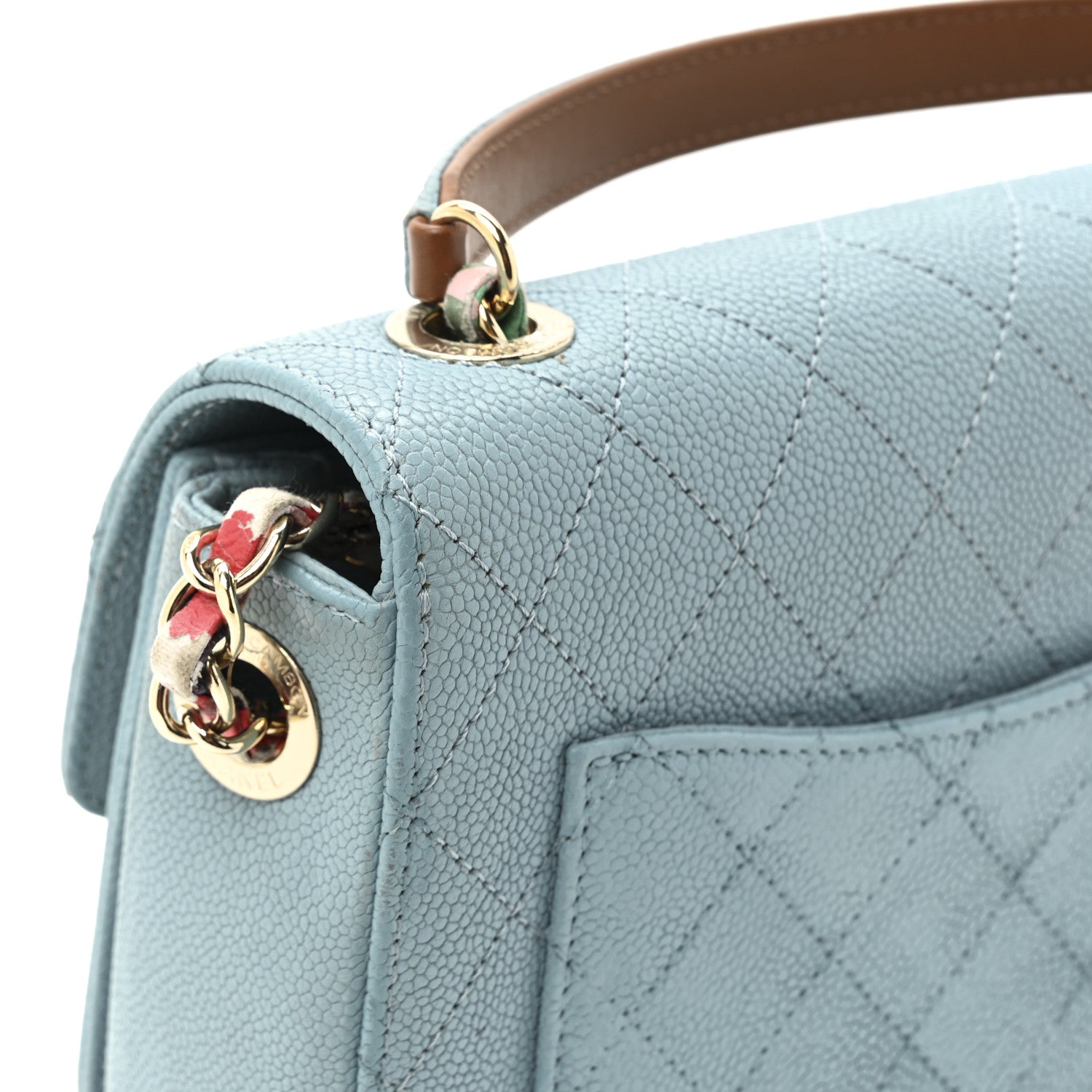 Grained Calfskin Quilted Small Cuba Top Handle Flap Blue
