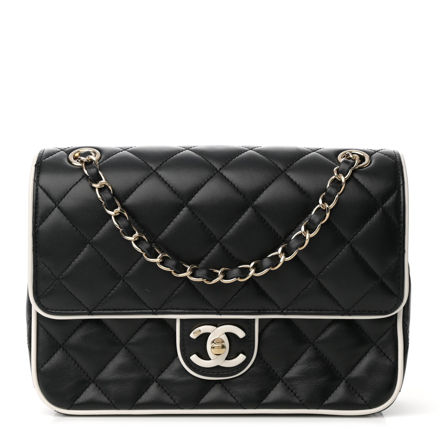 Lambskin Quilted Resin CC Flap Bag Black White