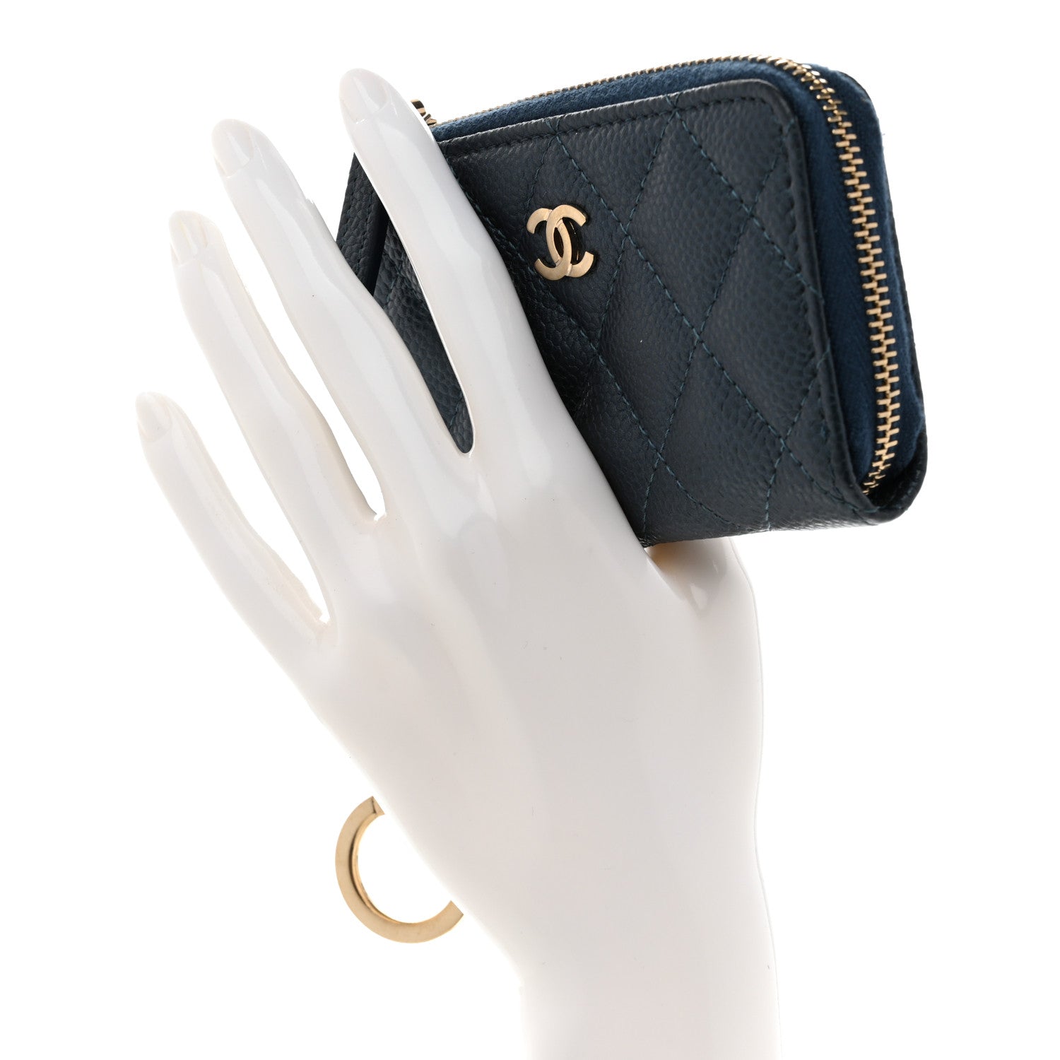 Caviar Quilted Zipped Key Holder Case Dark Blue