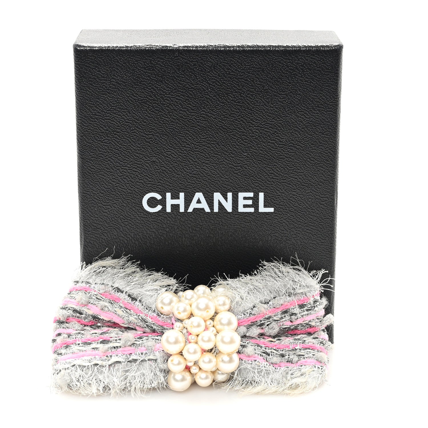 Metallic Tweed Pearl Bow Barrette Grey Pink